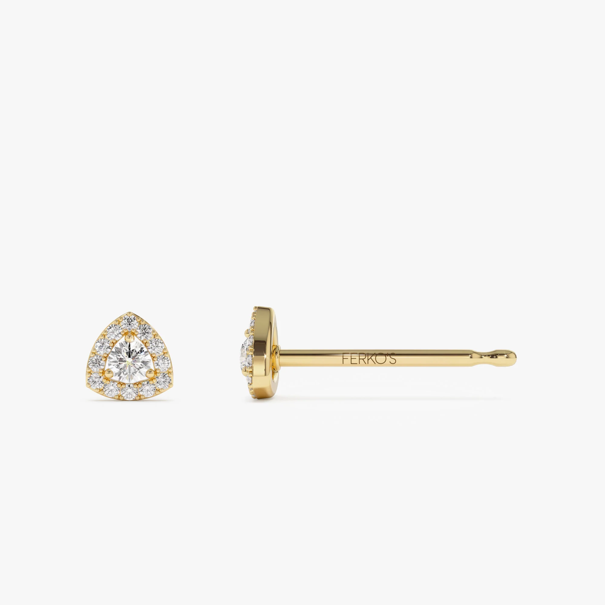 14k Triangle Halo Setting Diamond Studs - Image 7