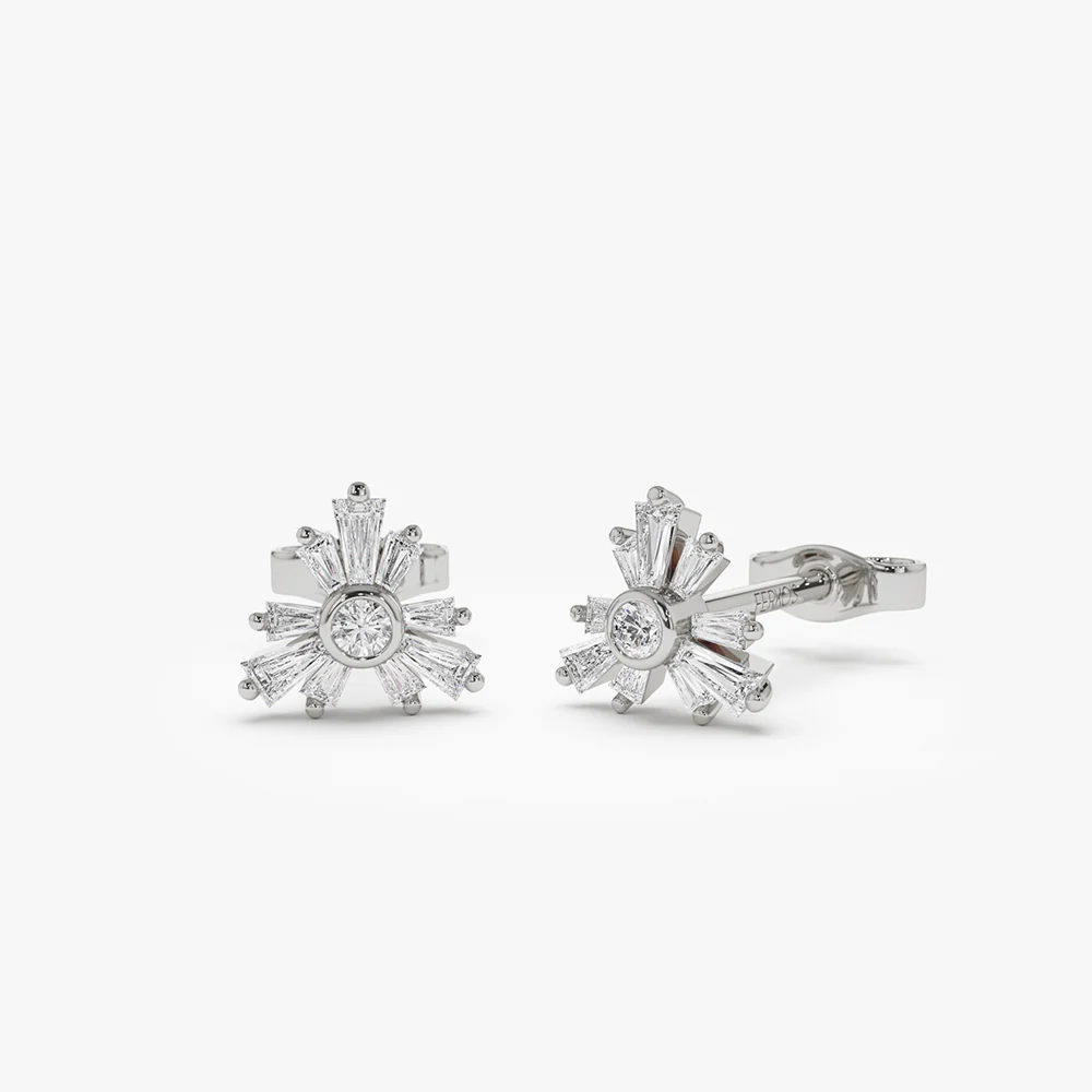 14k Triangle Shaped Tapered Baguette Diamond Stud - Image 8
