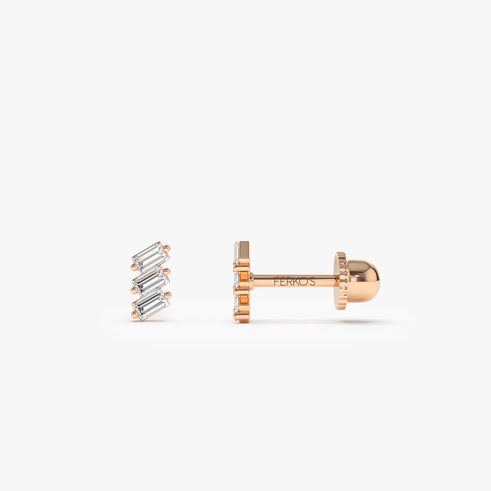 14k Trio Baguette Diamond Helix Piercing - Image 3