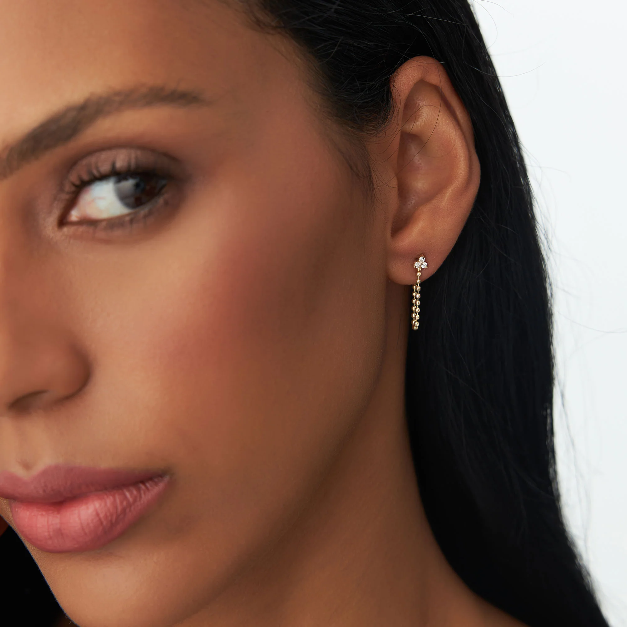 14k Trio Diamond Beaded Dangling Earrings - Image 2