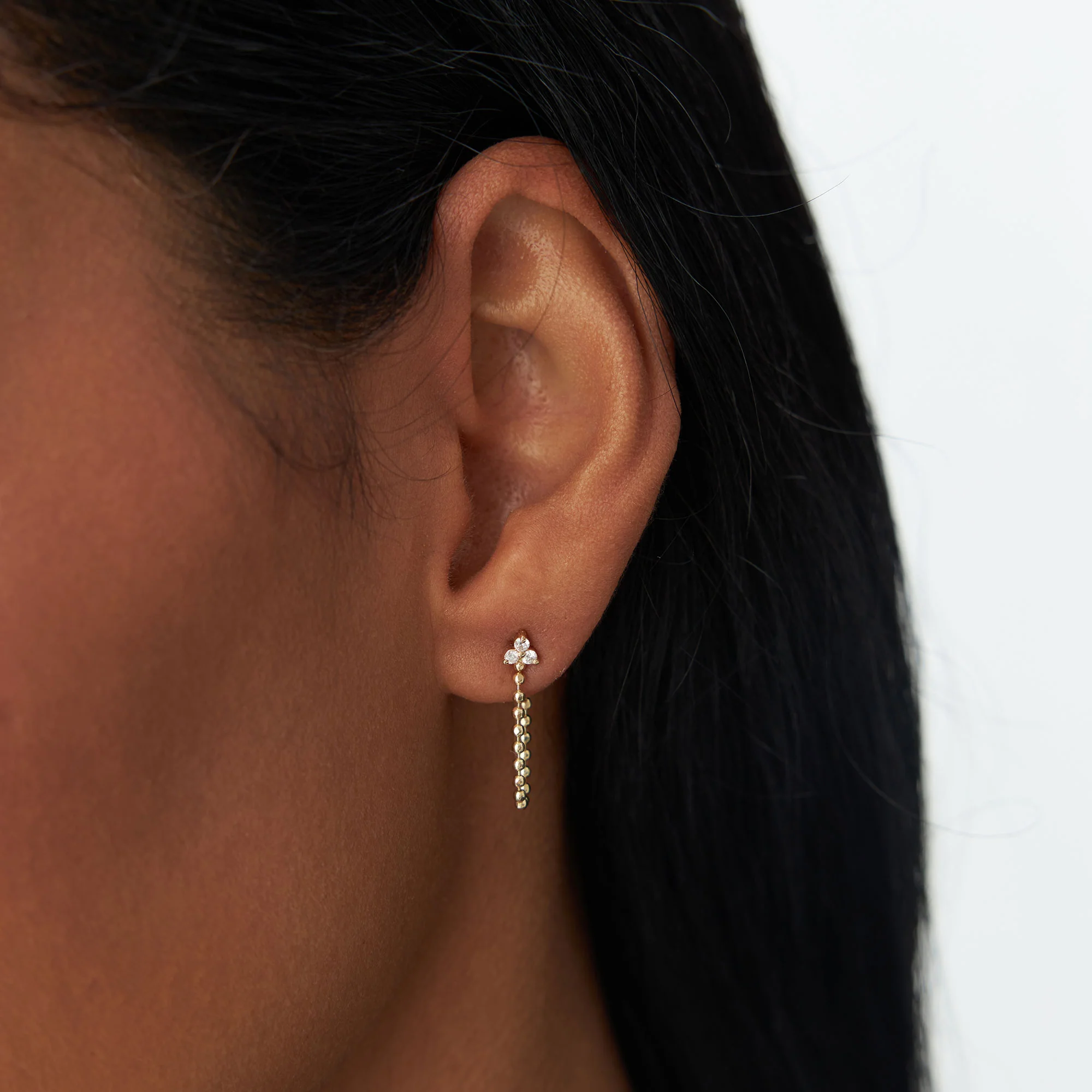 14k Trio Diamond Beaded Dangling Earrings - Image 3