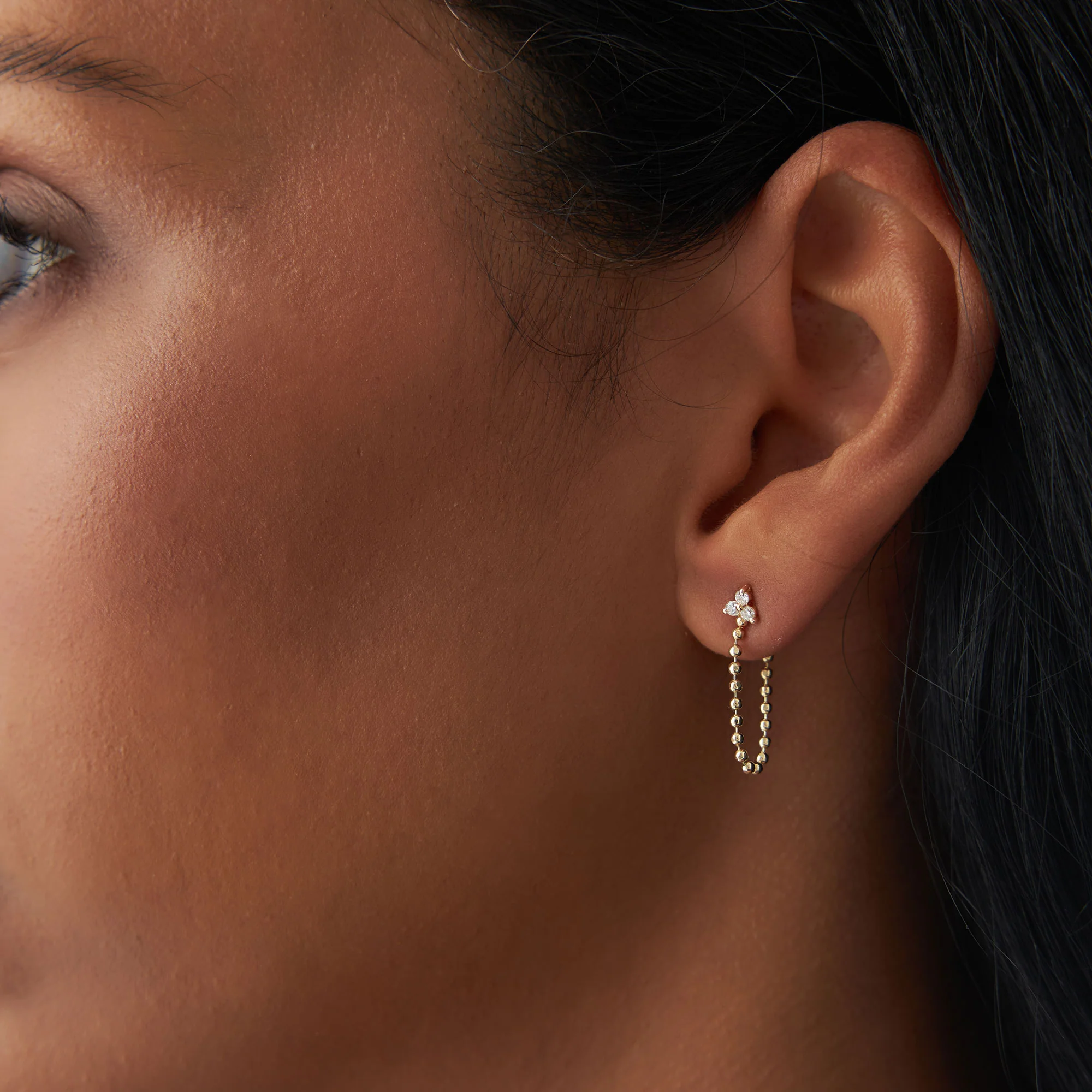 14k Trio Diamond Beaded Dangling Earrings - Image 4