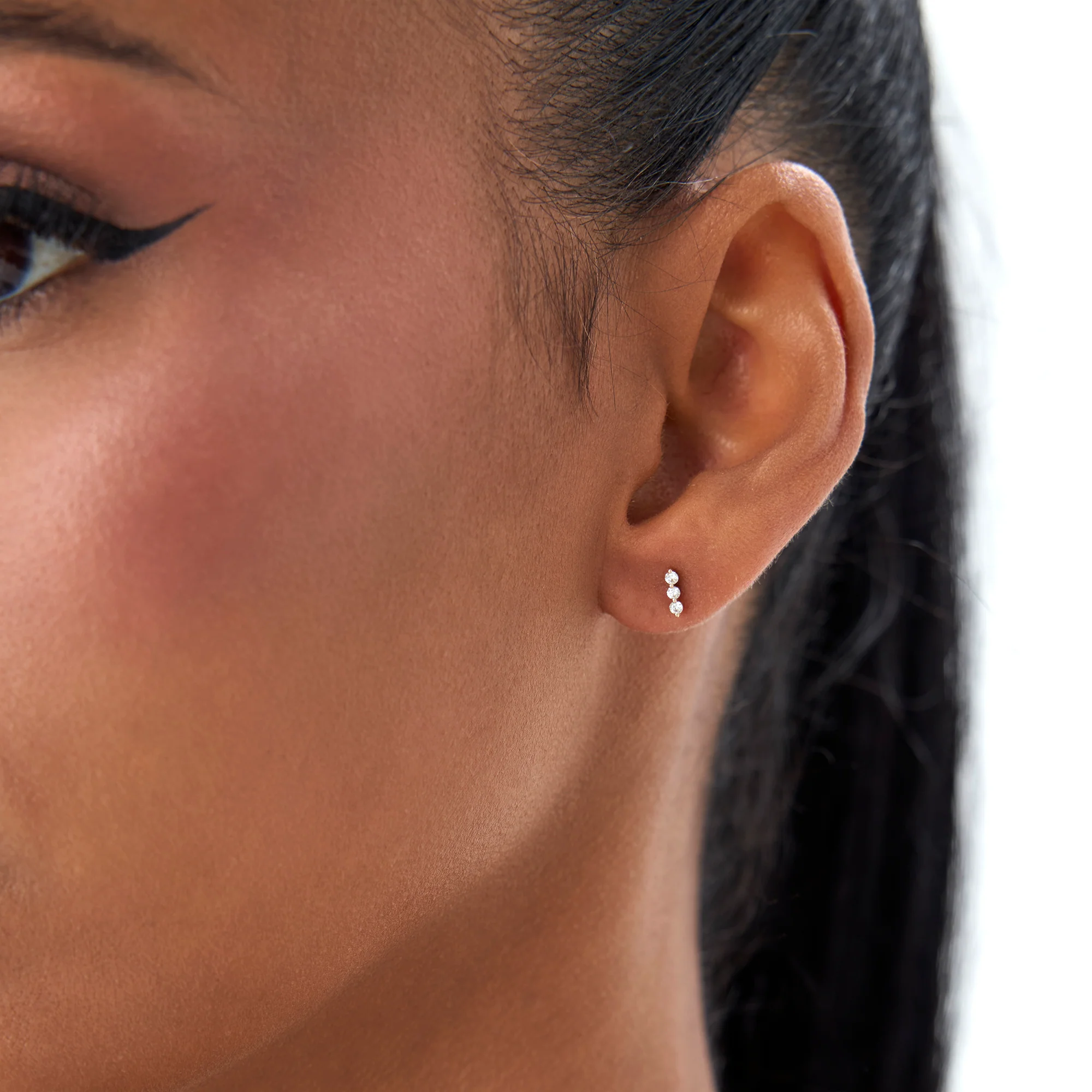 14K Triple Diamond Bar Stud Earrings - Image 2