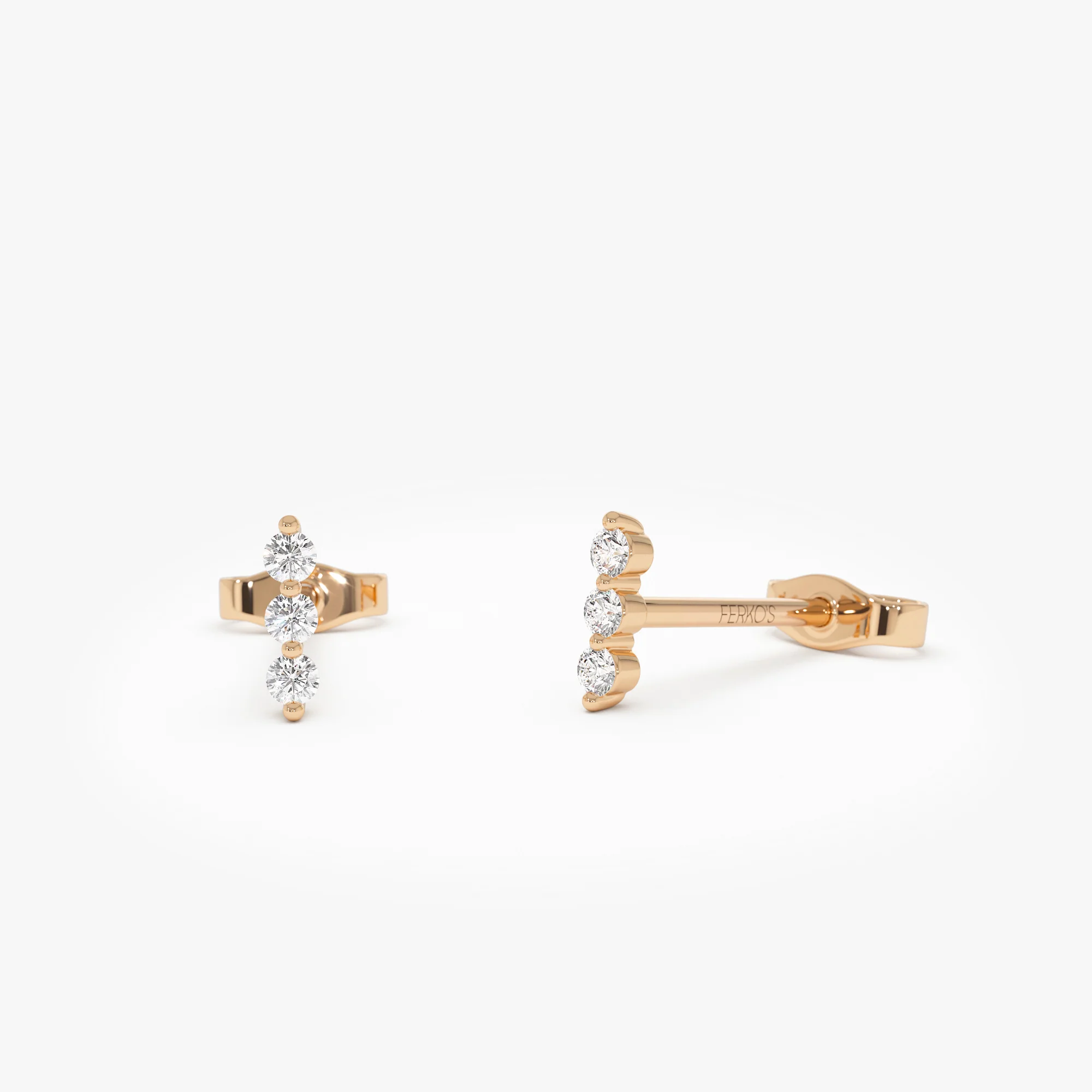 14K Triple Diamond Bar Stud Earrings - Image 7