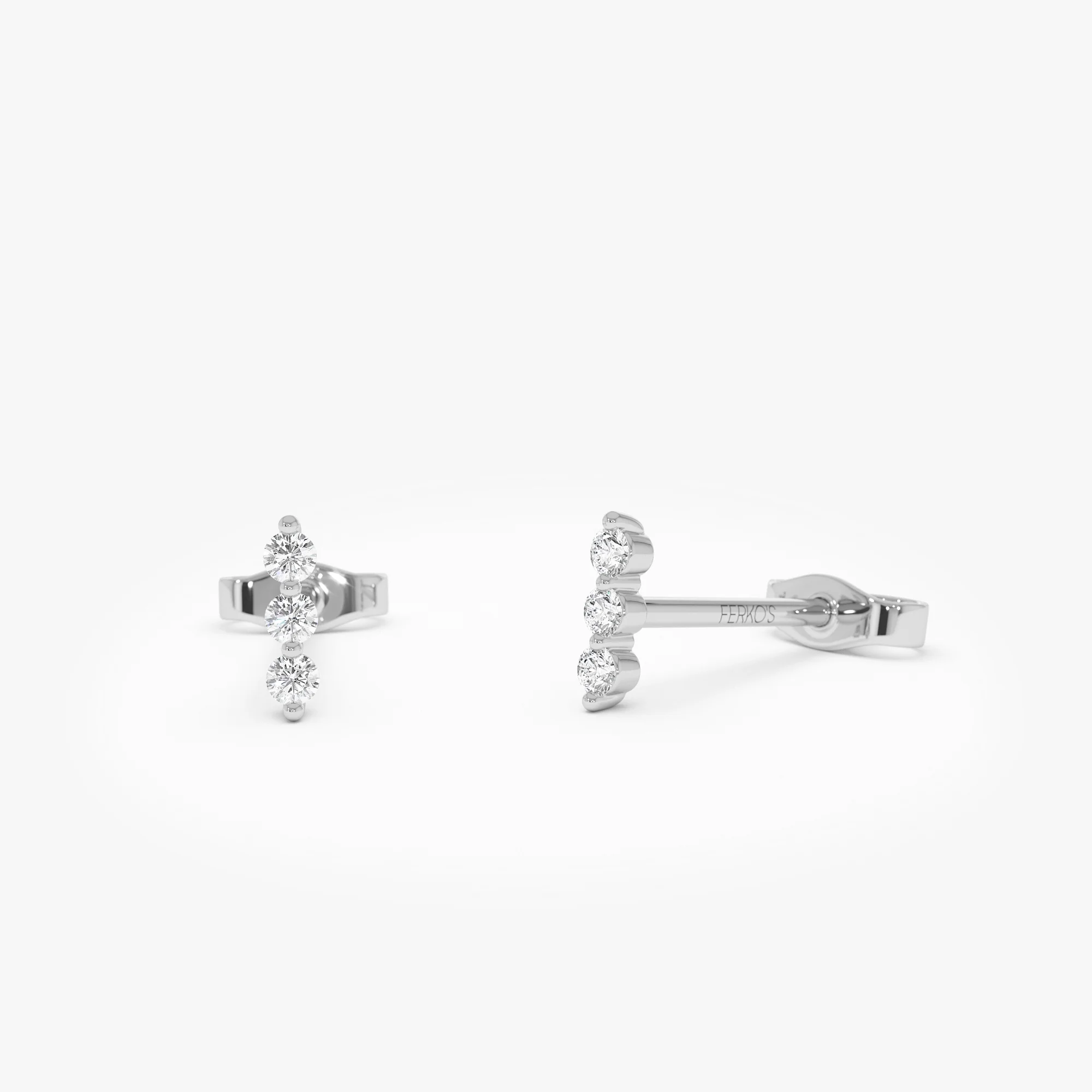 14K Triple Diamond Bar Stud Earrings - Image 8