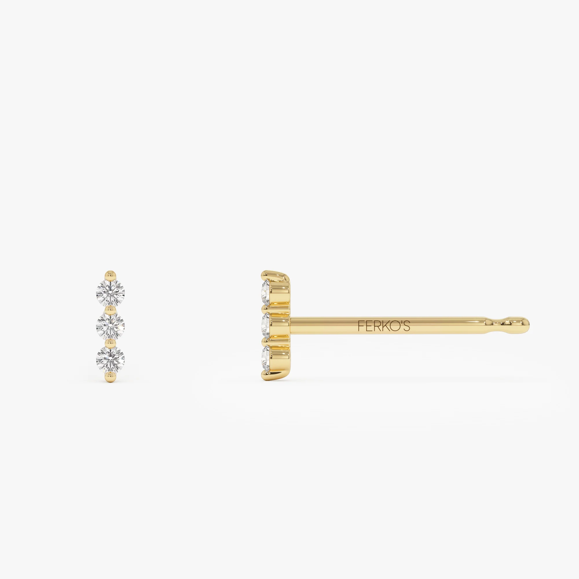 14K Triple Diamond Bar Stud Earrings - Image 9