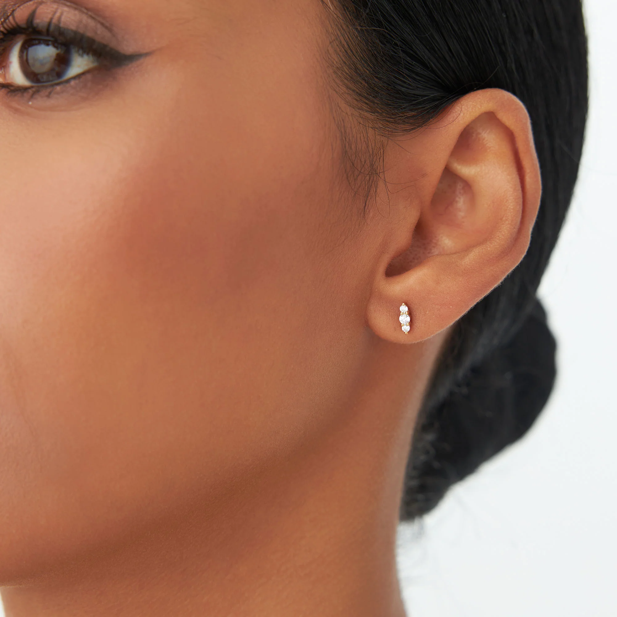 14k Triple Diamond Stud Earrings - Image 2