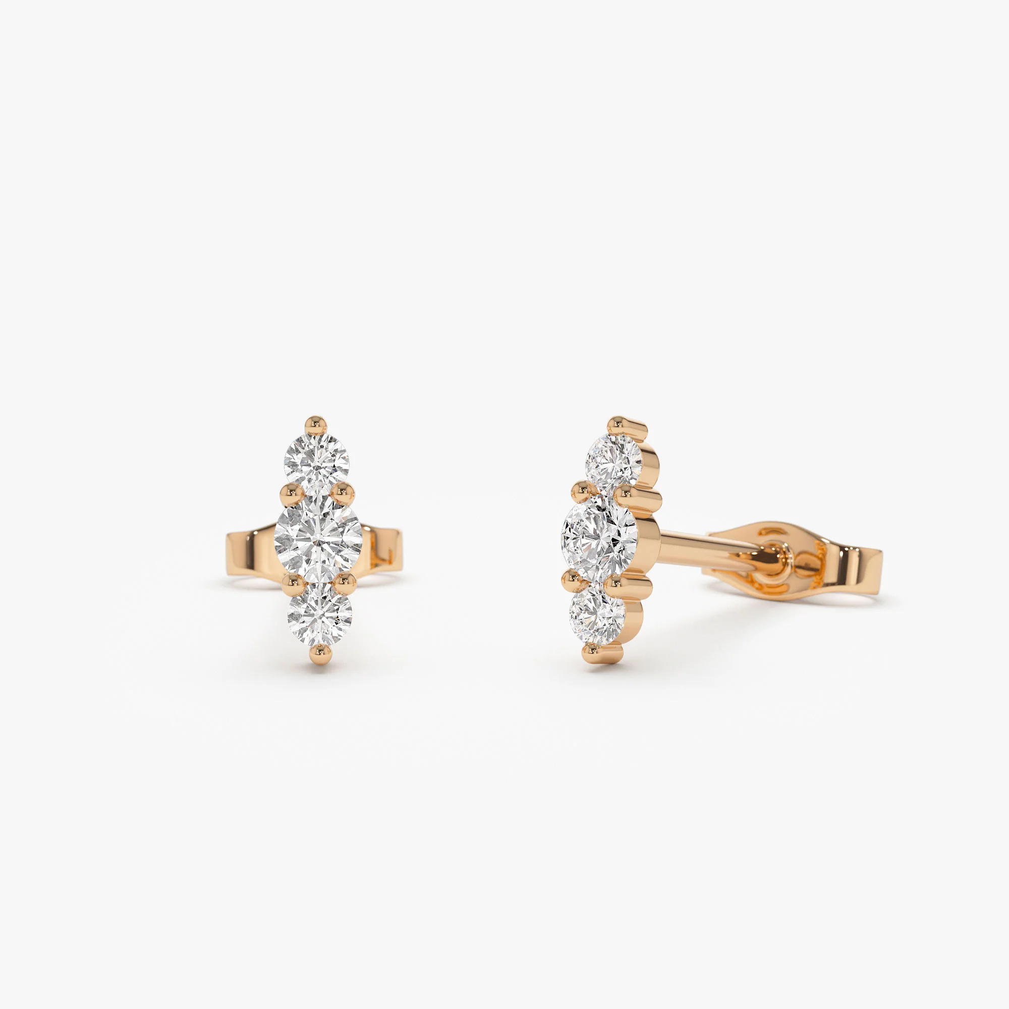 14k Triple Diamond Stud Earrings - Image 5