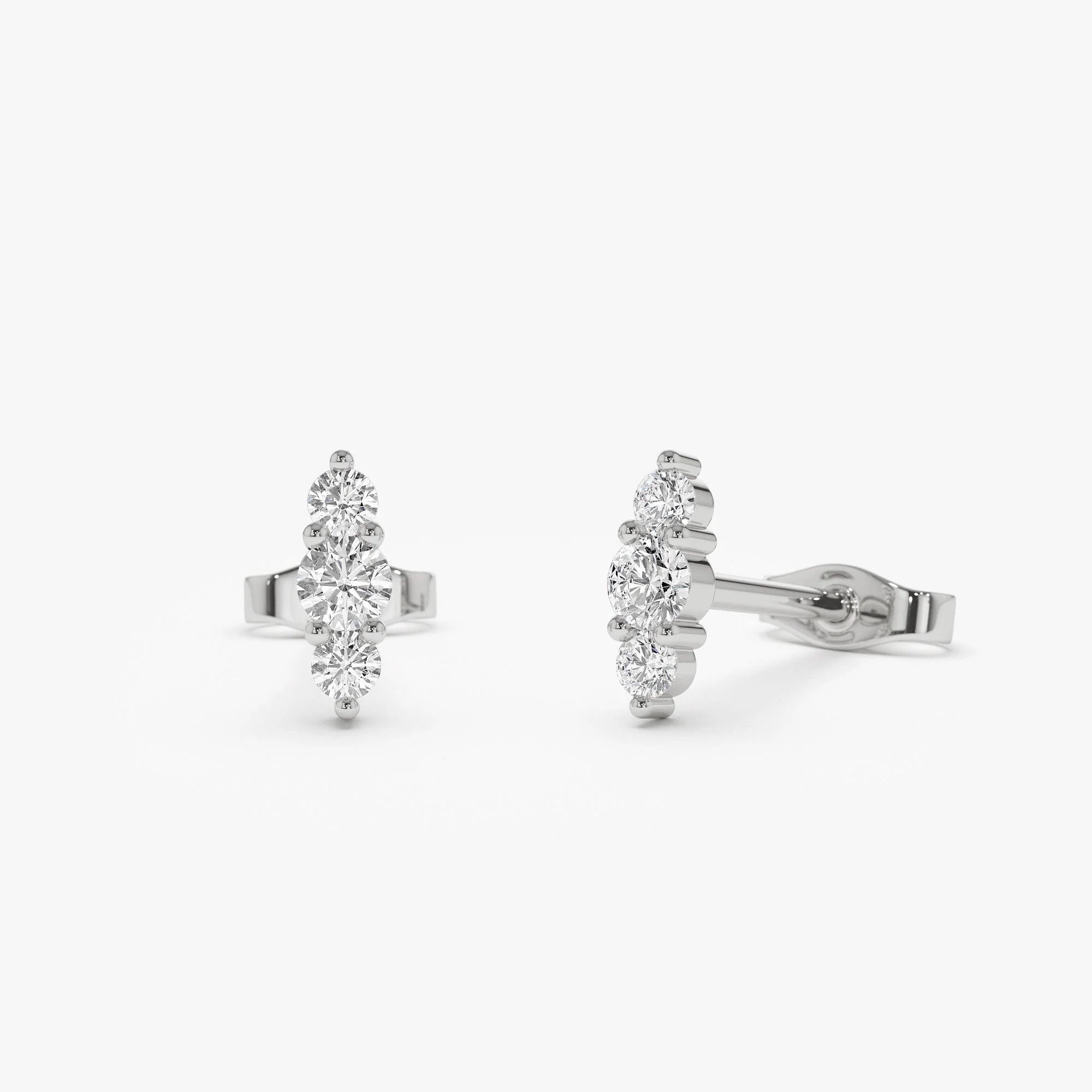 14k Triple Diamond Stud Earrings - Image 6