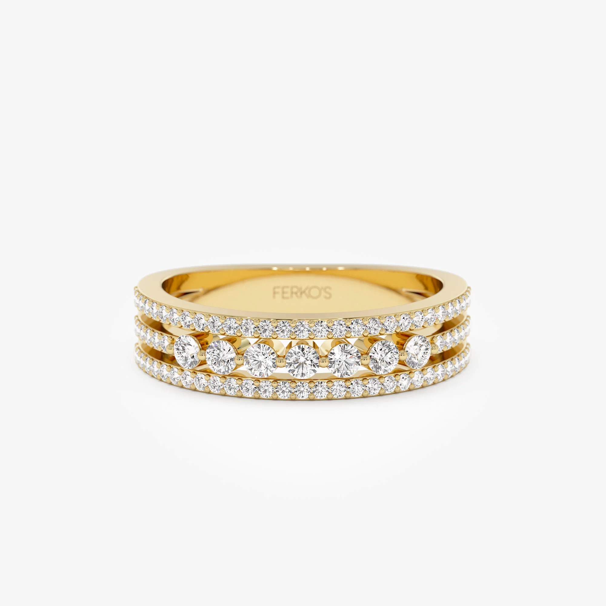 14k Triple Row Diamond Stacking Wedding Ring