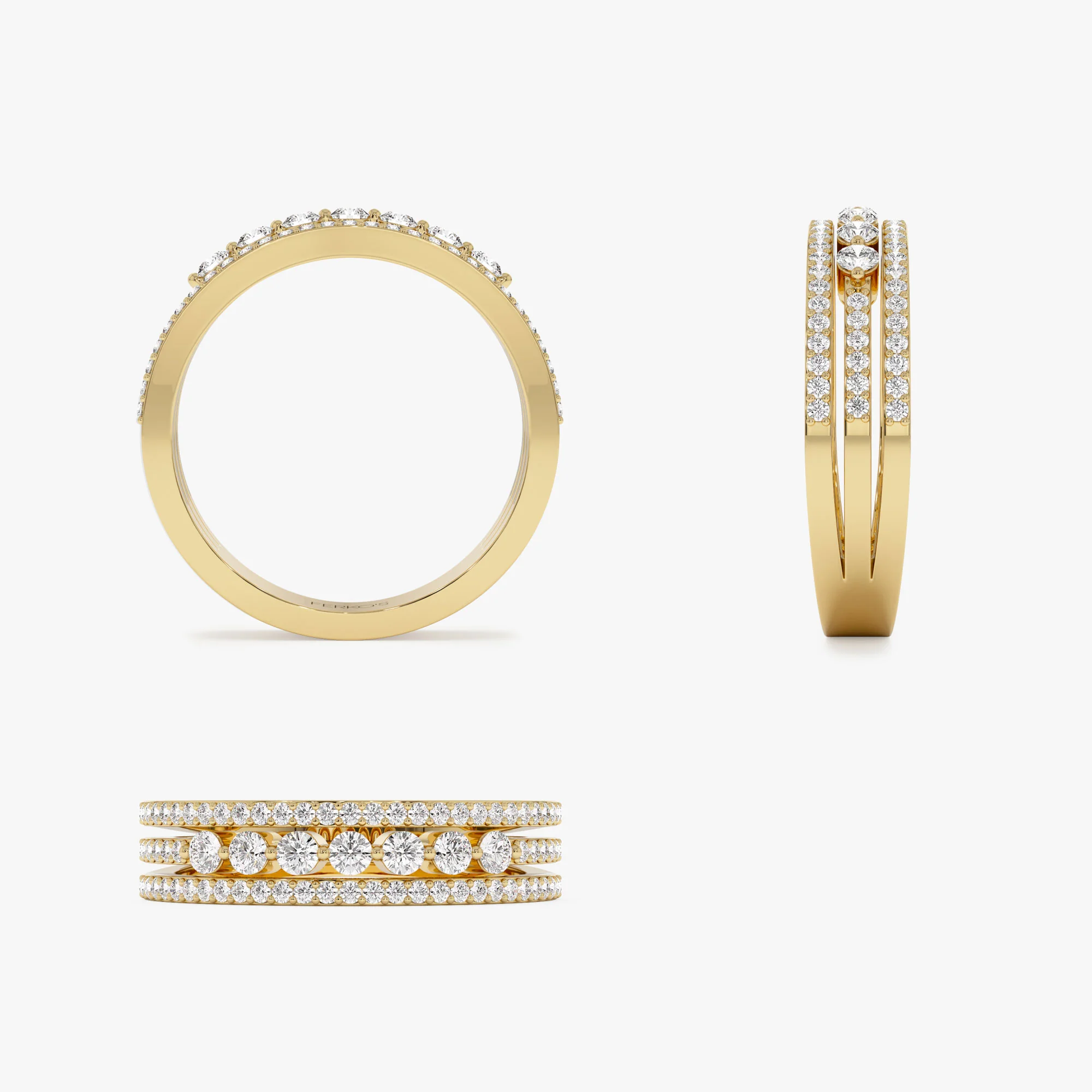 14k Triple Row Diamond Stacking Wedding Ring - Image 10