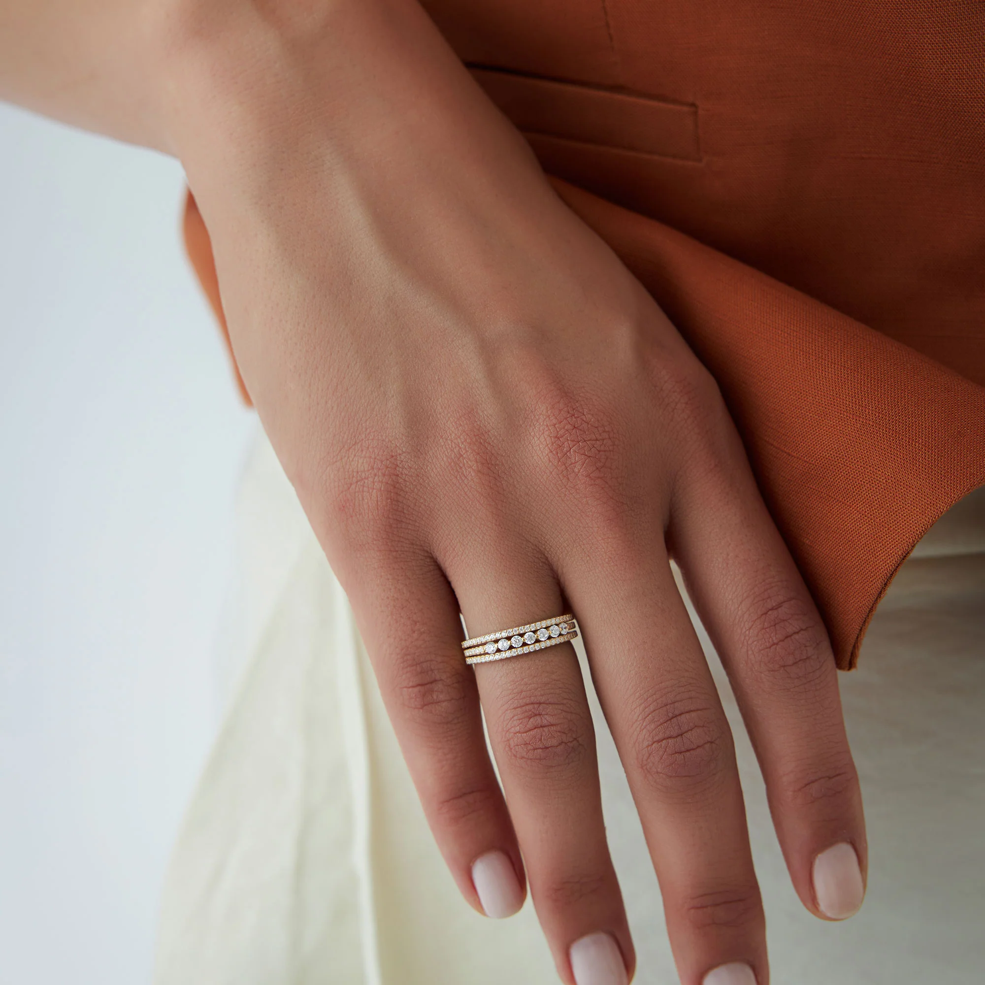 14k Triple Row Diamond Stacking Wedding Ring - Image 2