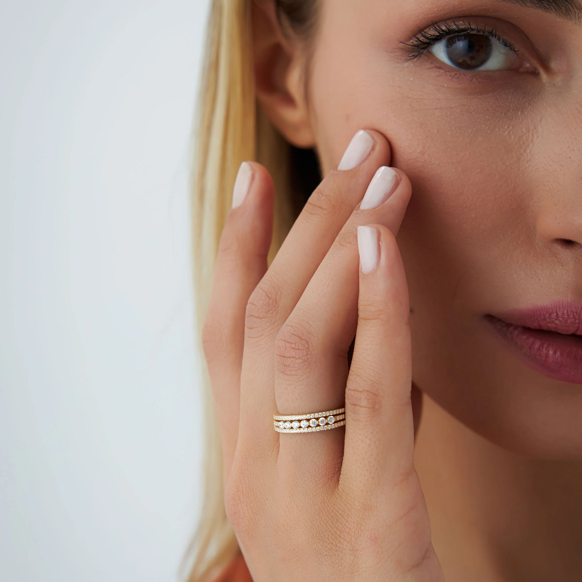 14k Triple Row Diamond Stacking Wedding Ring - Image 3
