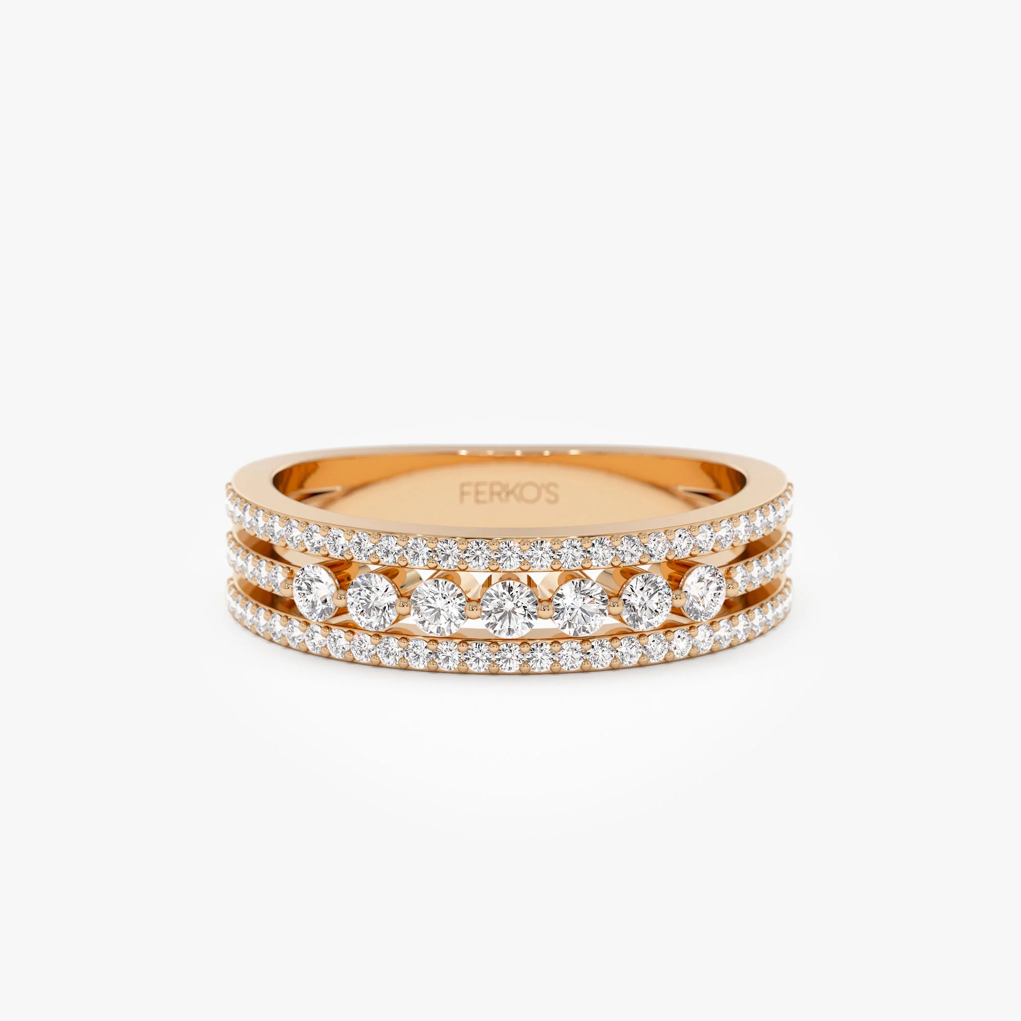 14k Triple Row Diamond Stacking Wedding Ring - Image 7