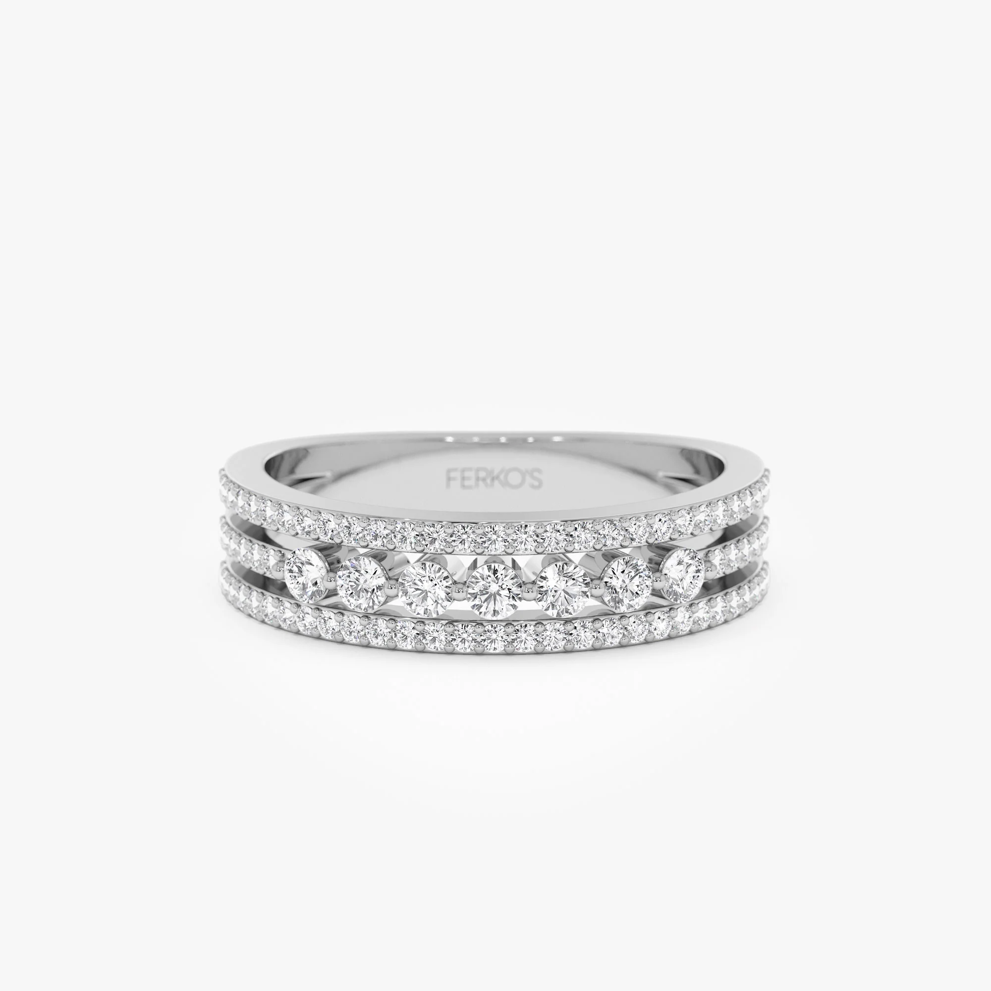 14k Triple Row Diamond Stacking Wedding Ring - Image 8