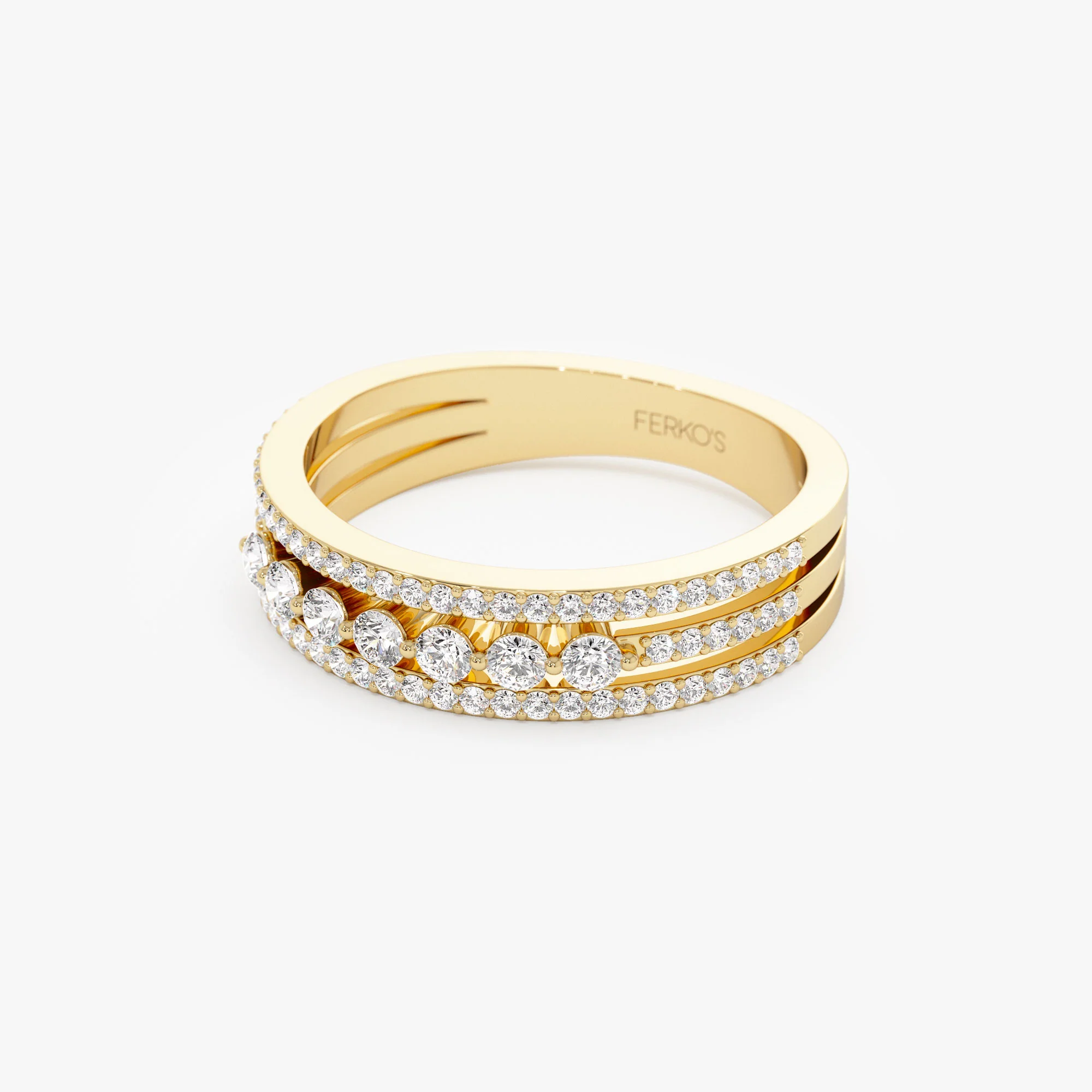 14k Triple Row Diamond Stacking Wedding Ring - Image 9