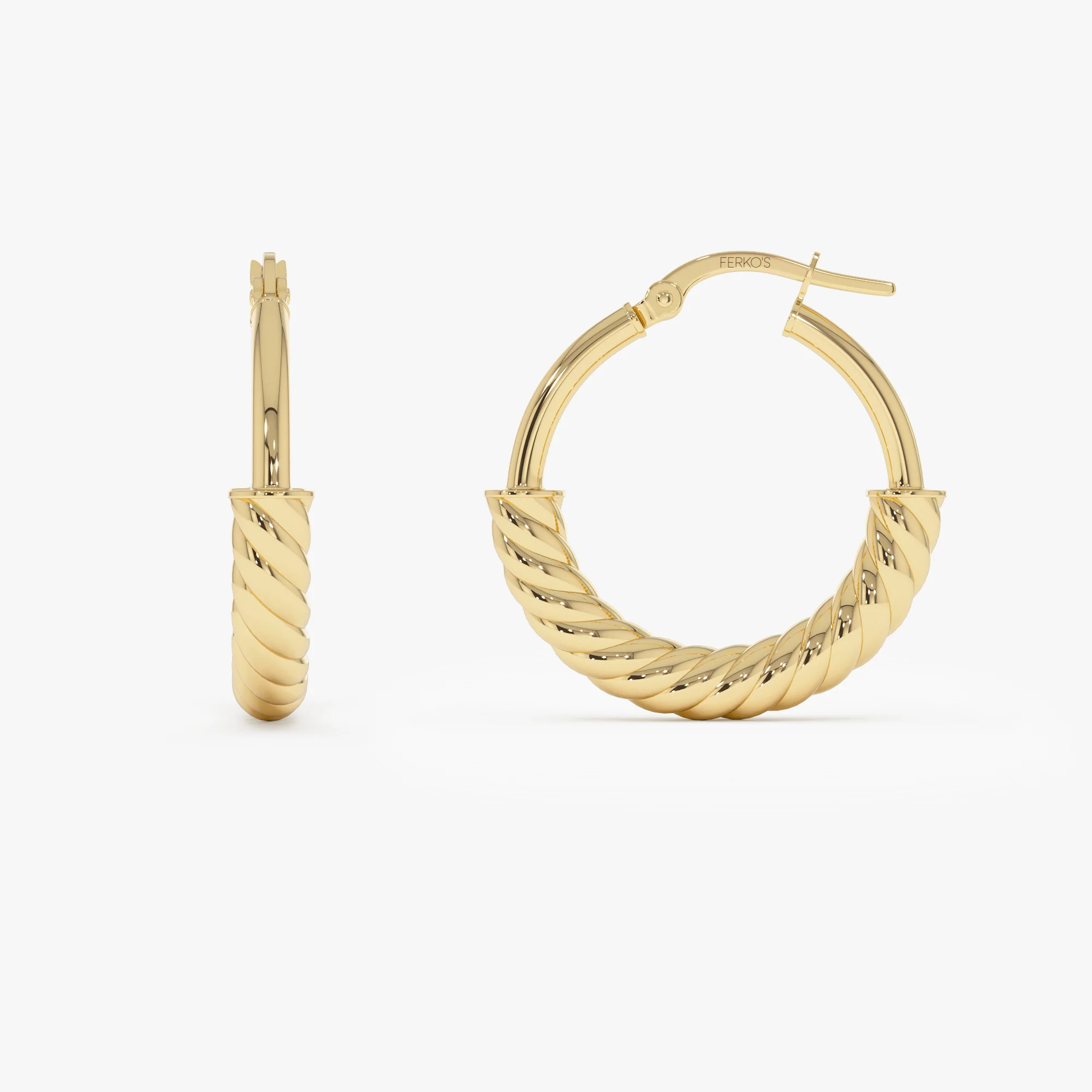 14K Twist Rope Hoop Earrings, Medium Gold Hoops - Image 6