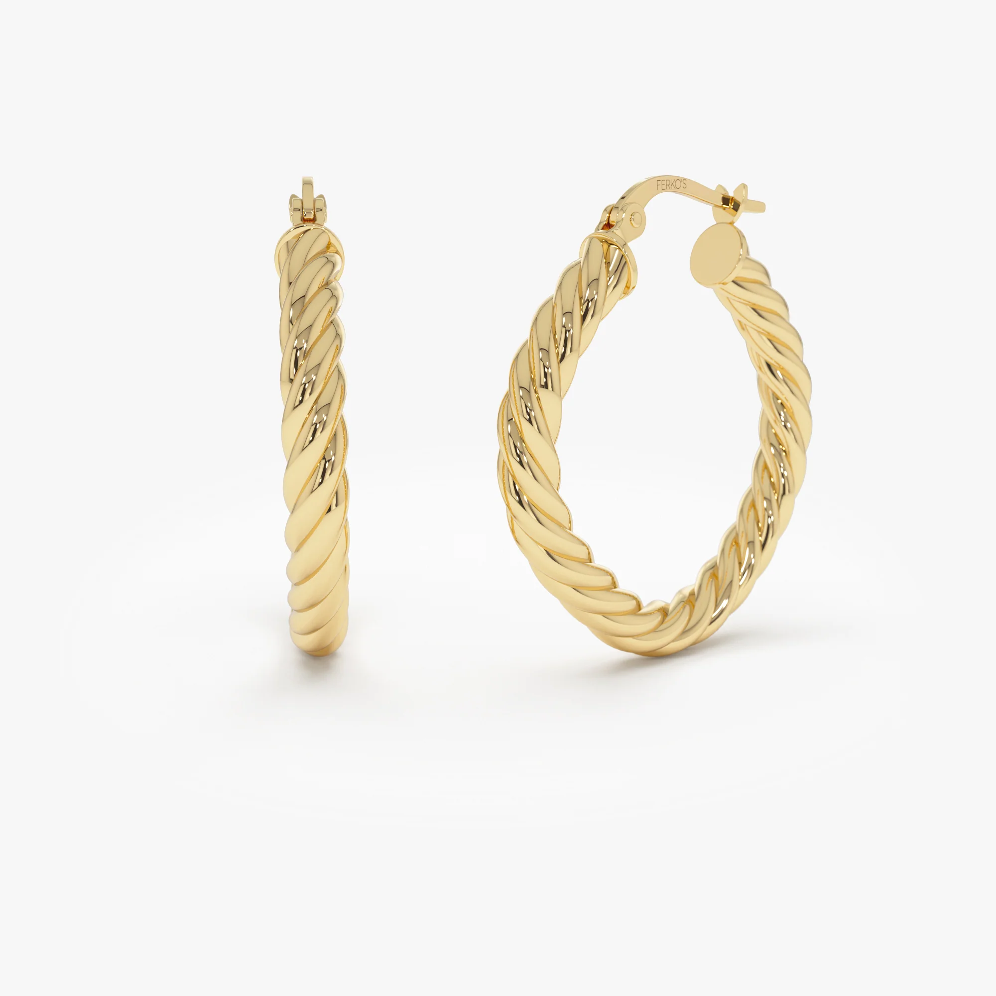 14k Twisted Rope Squared off Hoop Earrings