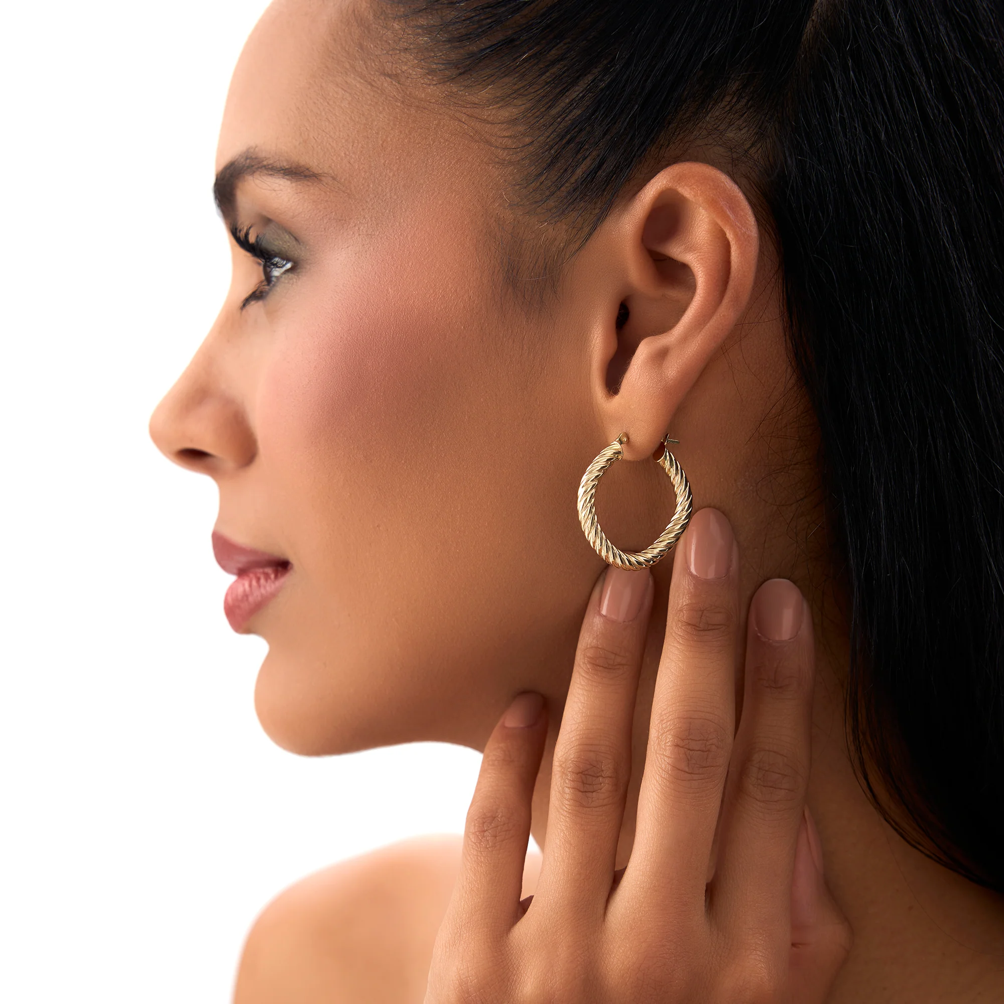 14k Twisted Rope Squared off Hoop Earrings - Image 2