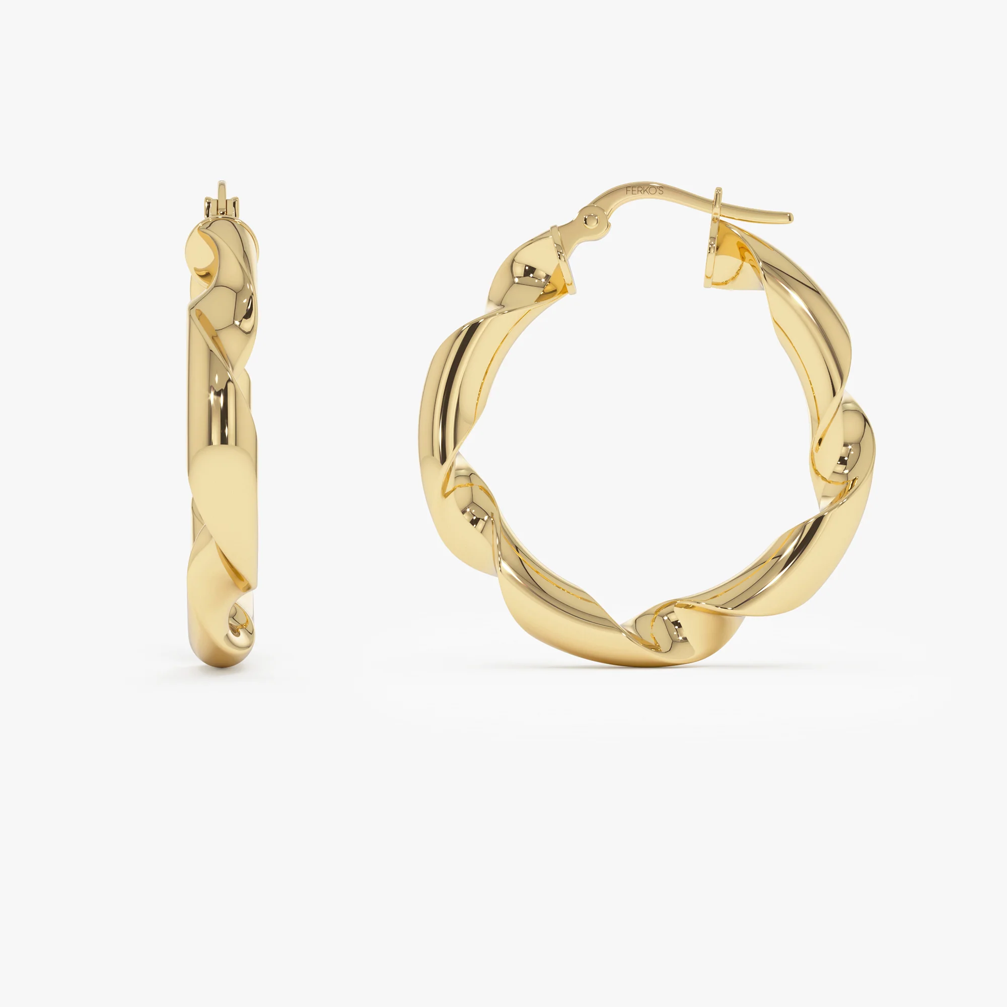 14k Twisted Textured Chunky Hoop Earrings - Image 6