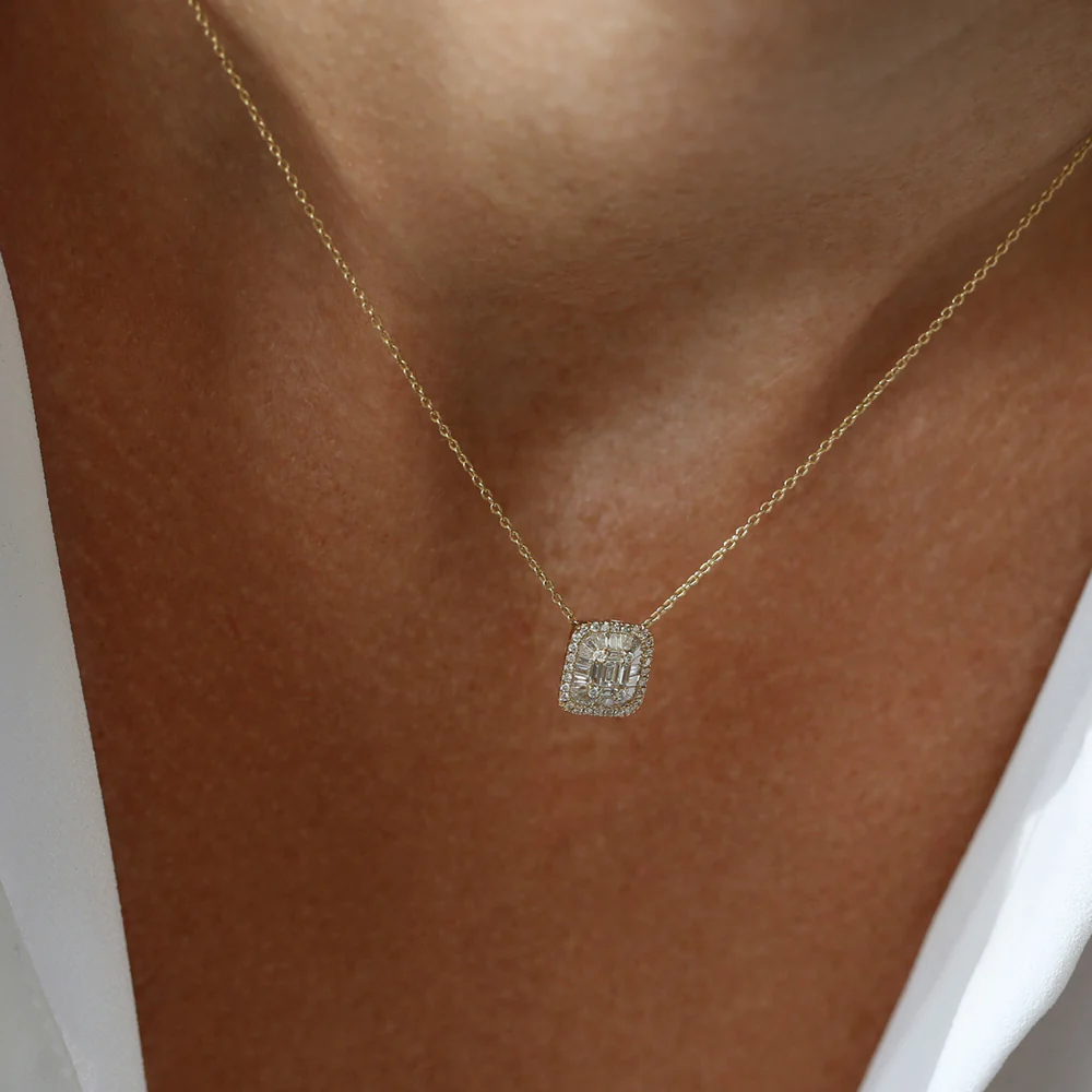 14k Unique Baguette Diamond Statement Necklace - Image 3