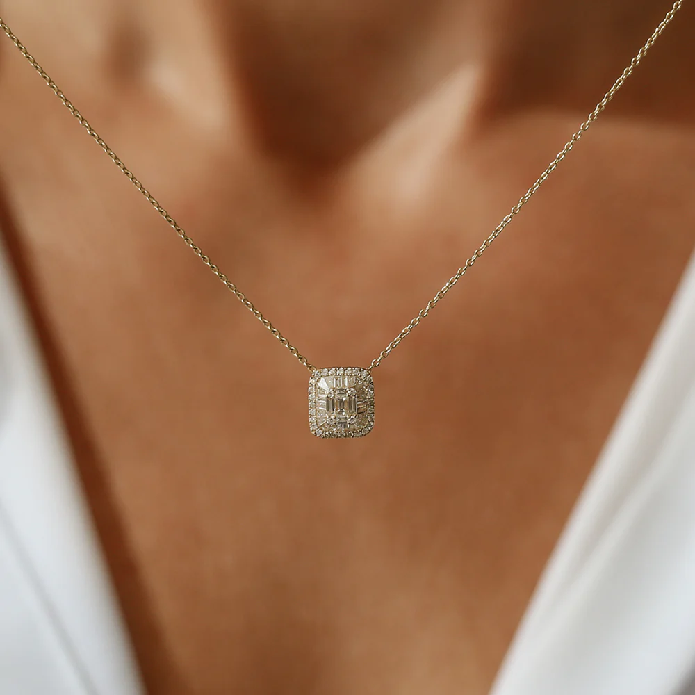 14k Unique Baguette Diamond Statement Necklace - Image 6