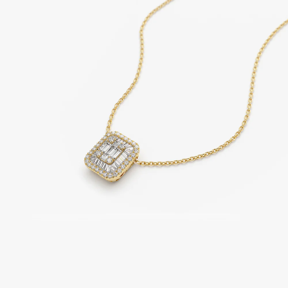 14k Unique Baguette Diamond Statement Necklace - Image 9