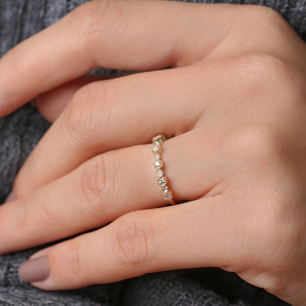 14K Gold Unique Diamond Anniversary Ring - Image 3
