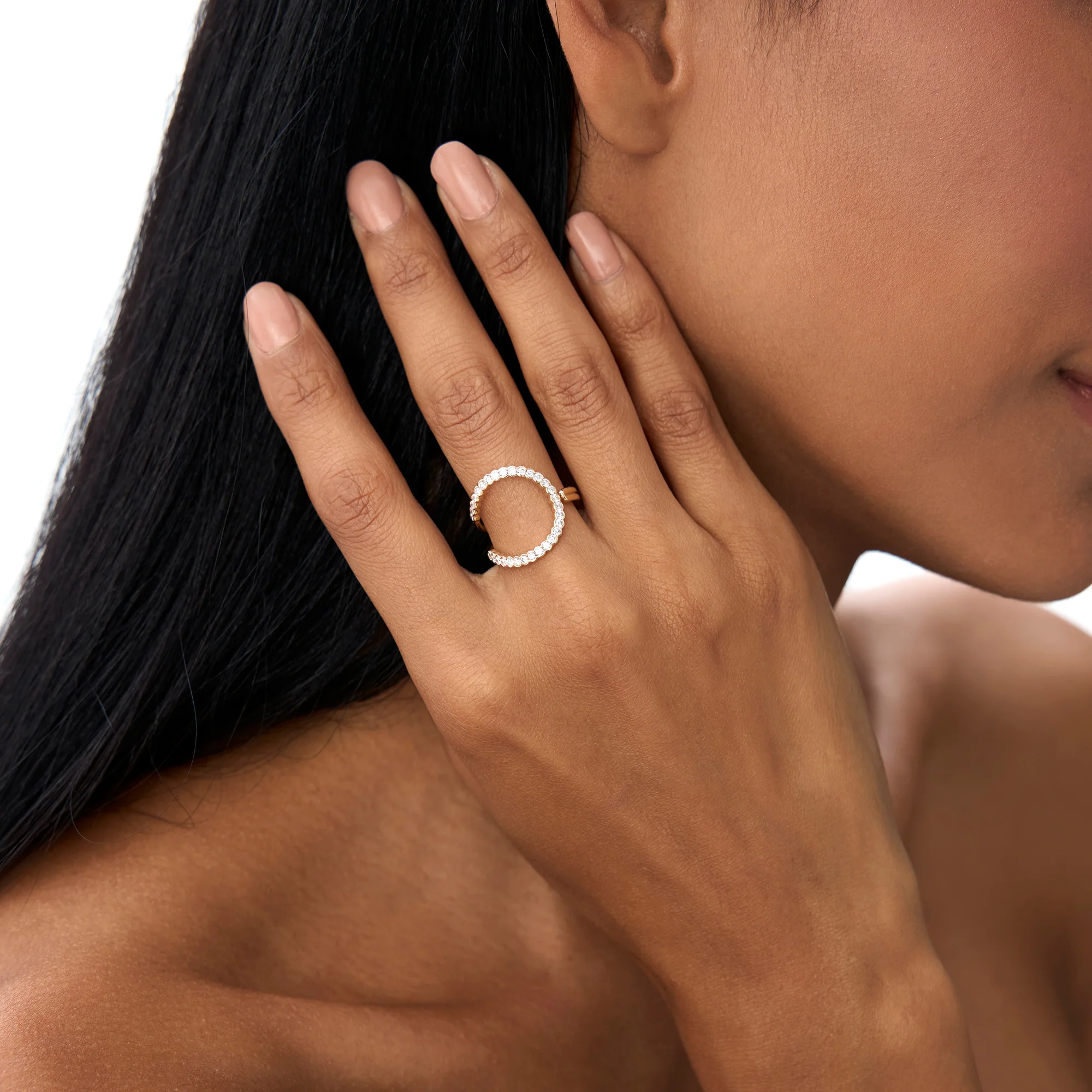14k Unique Half Bezel Diamond Ring - Image 3