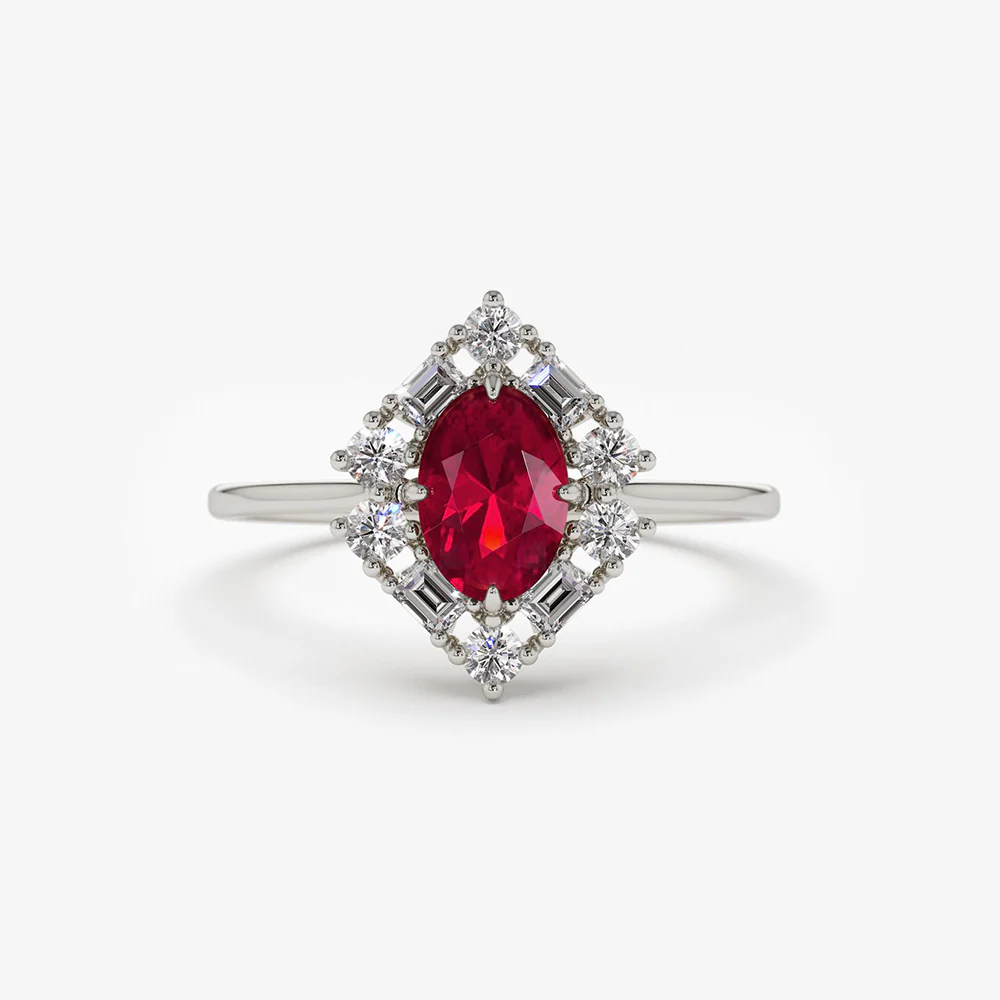14K Unique Natural Ruby and Baguette Ring - Image 5