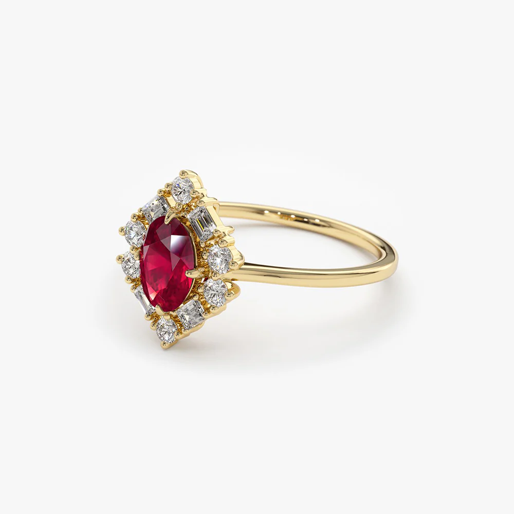14K Unique Natural Ruby and Baguette Ring - Image 7