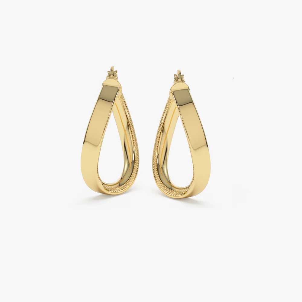 14k Unique Style Latch Back Gold Hoop Earrings