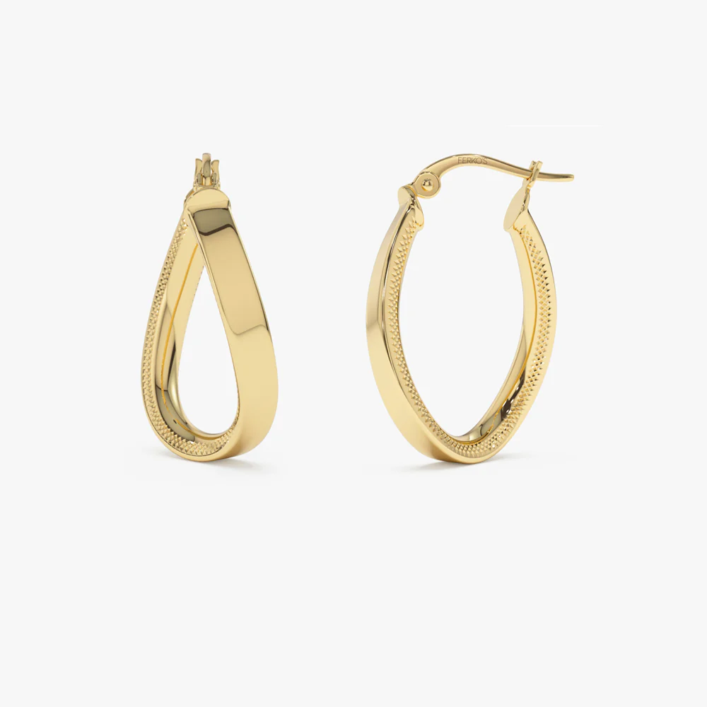 14k Unique Style Latch Back Gold Hoop Earrings - Image 5
