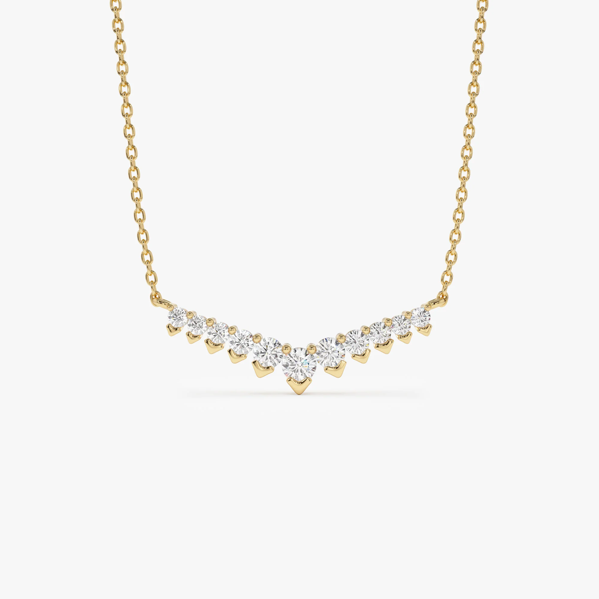 14k V Prong Chevron Diamond Necklace