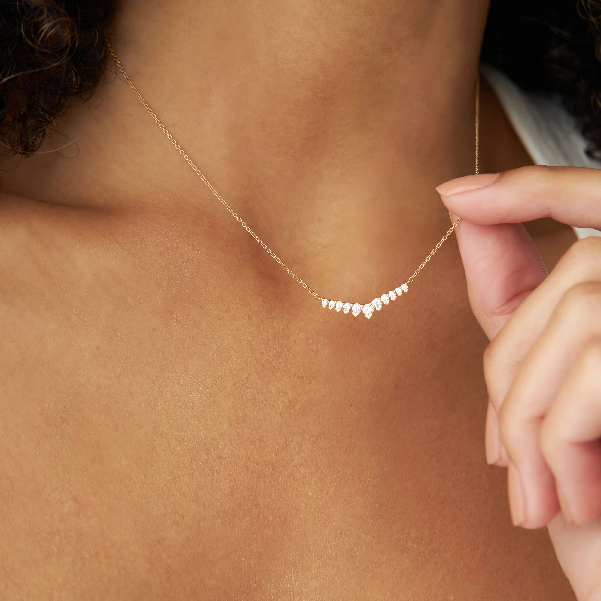 14k V Prong Chevron Diamond Necklace - Image 2