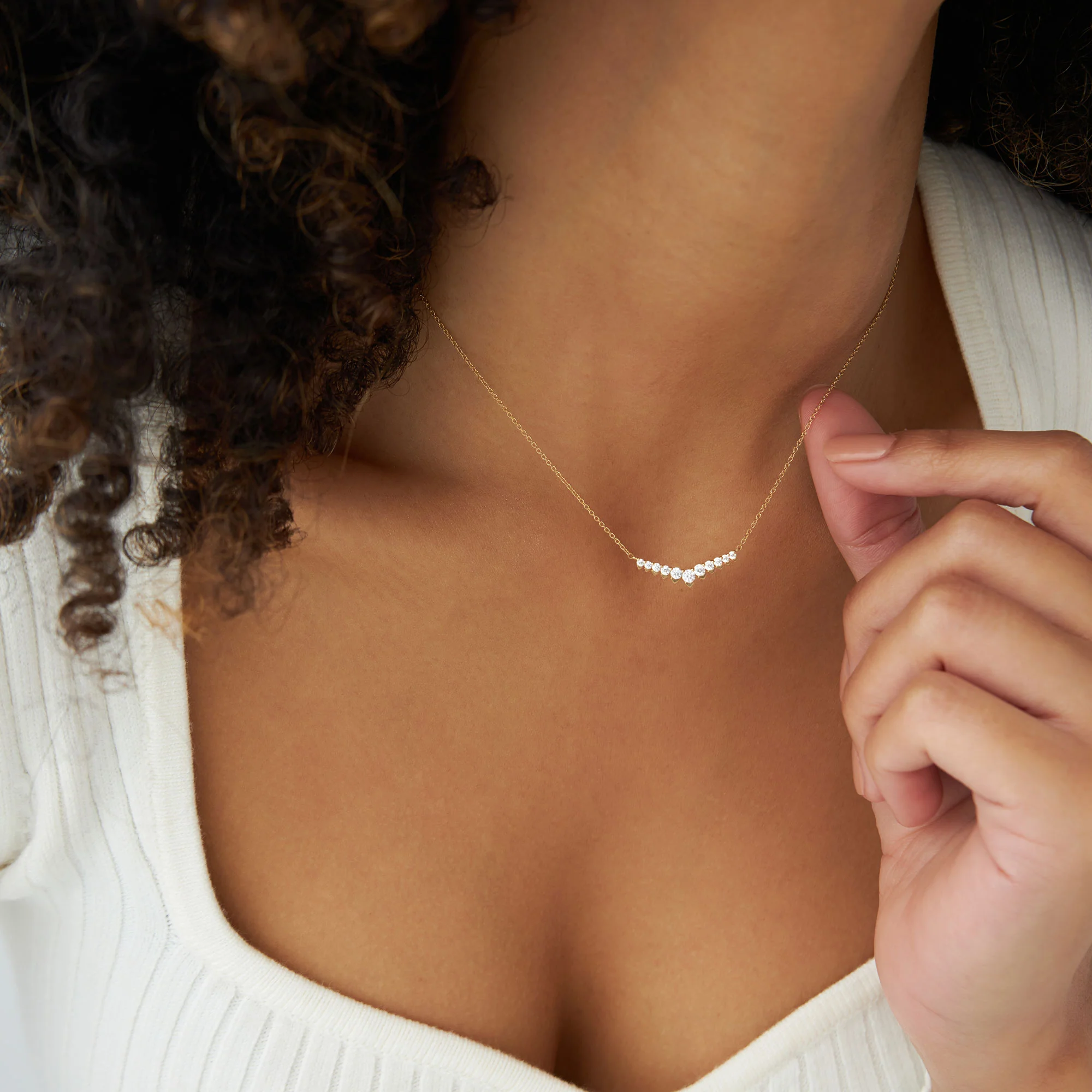 14k V Prong Chevron Diamond Necklace - Image 4