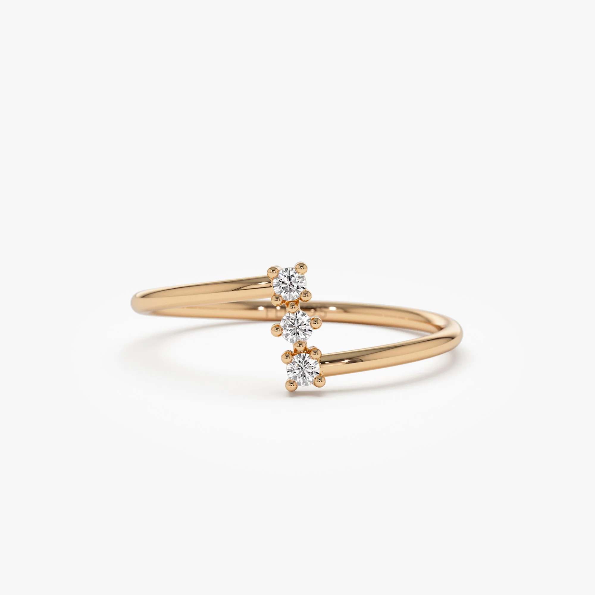 14k Vertical Three Stone Natural Diamond Ring - Image 4