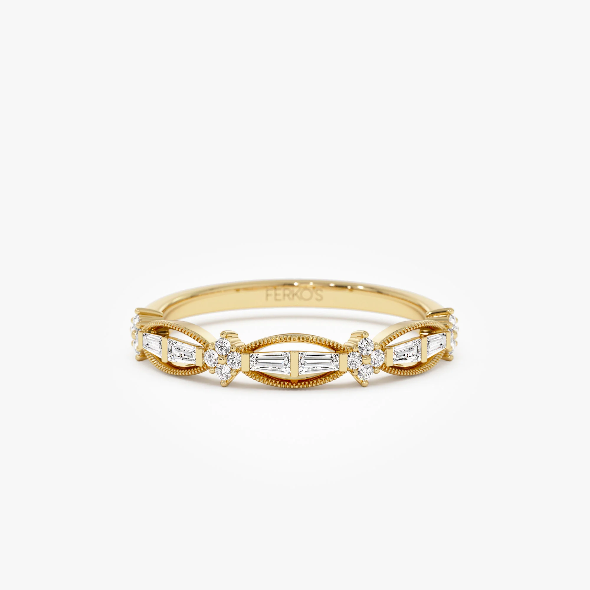 14k Vintage Inspired Baguette Diamond Wedding RIng