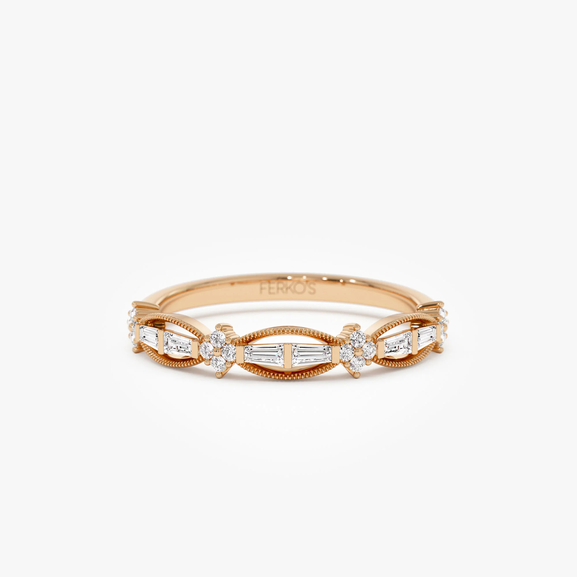 14k Vintage Inspired Baguette Diamond Wedding RIng - Image 6
