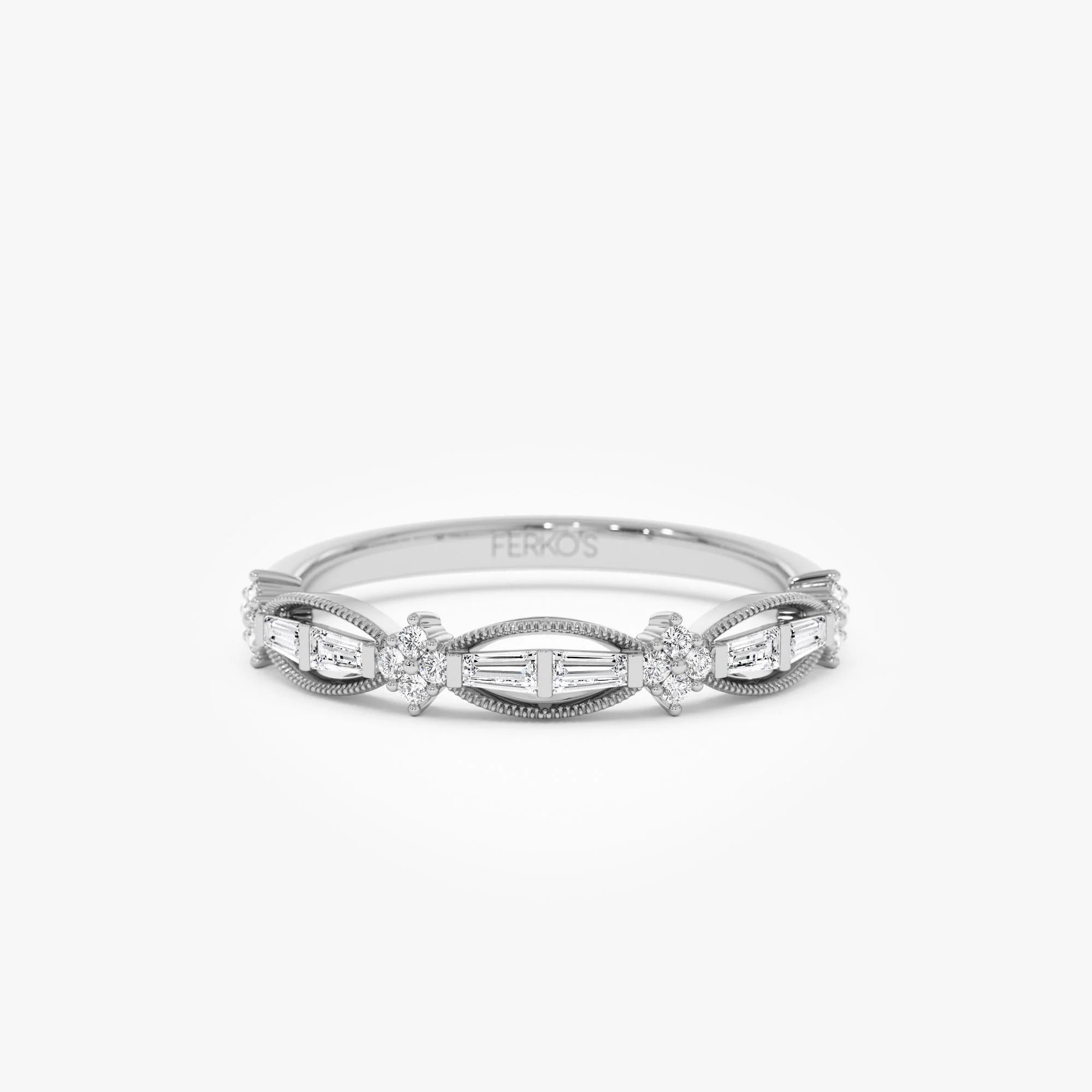 14k Vintage Inspired Baguette Diamond Wedding RIng - Image 7