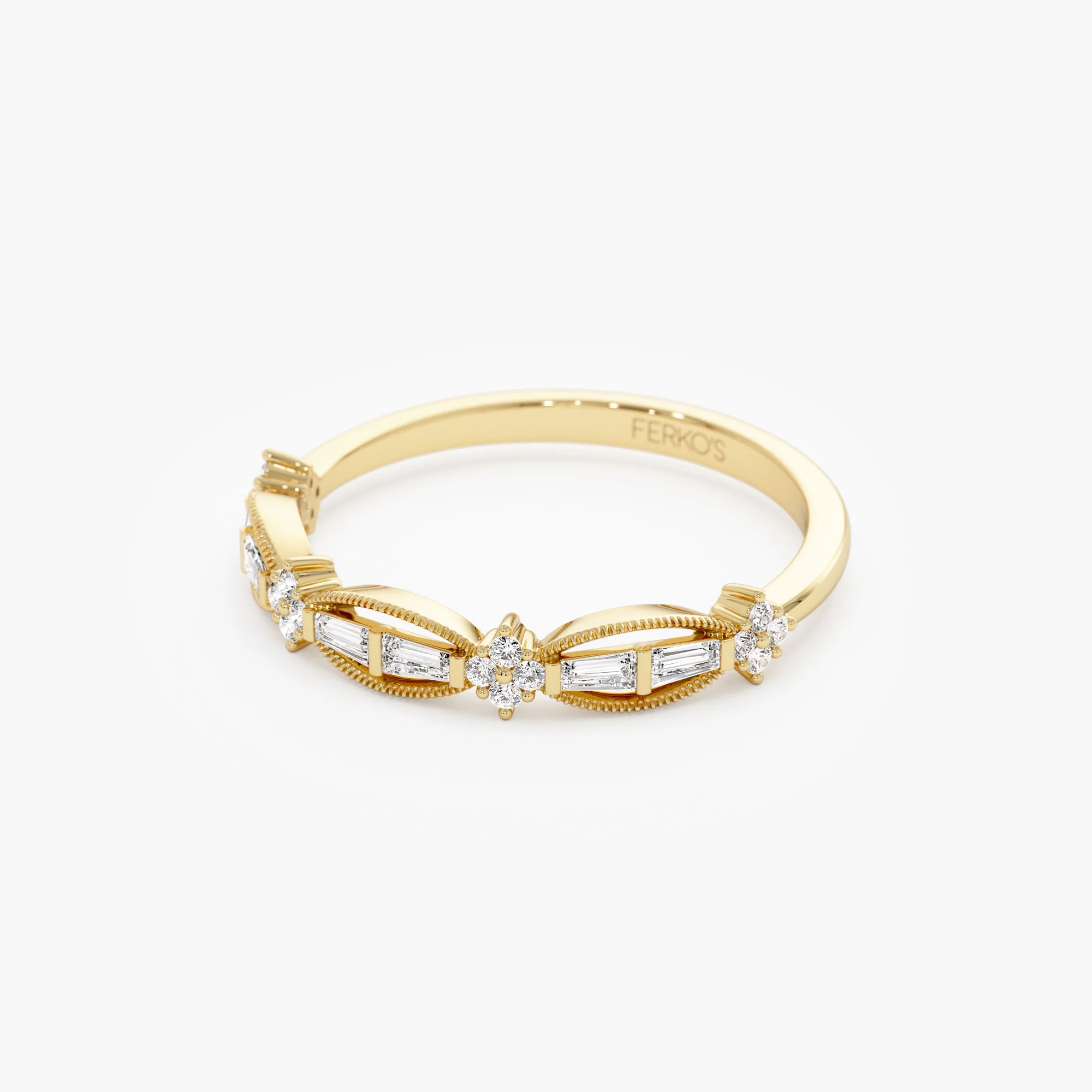 14k Vintage Inspired Baguette Diamond Wedding RIng - Image 8
