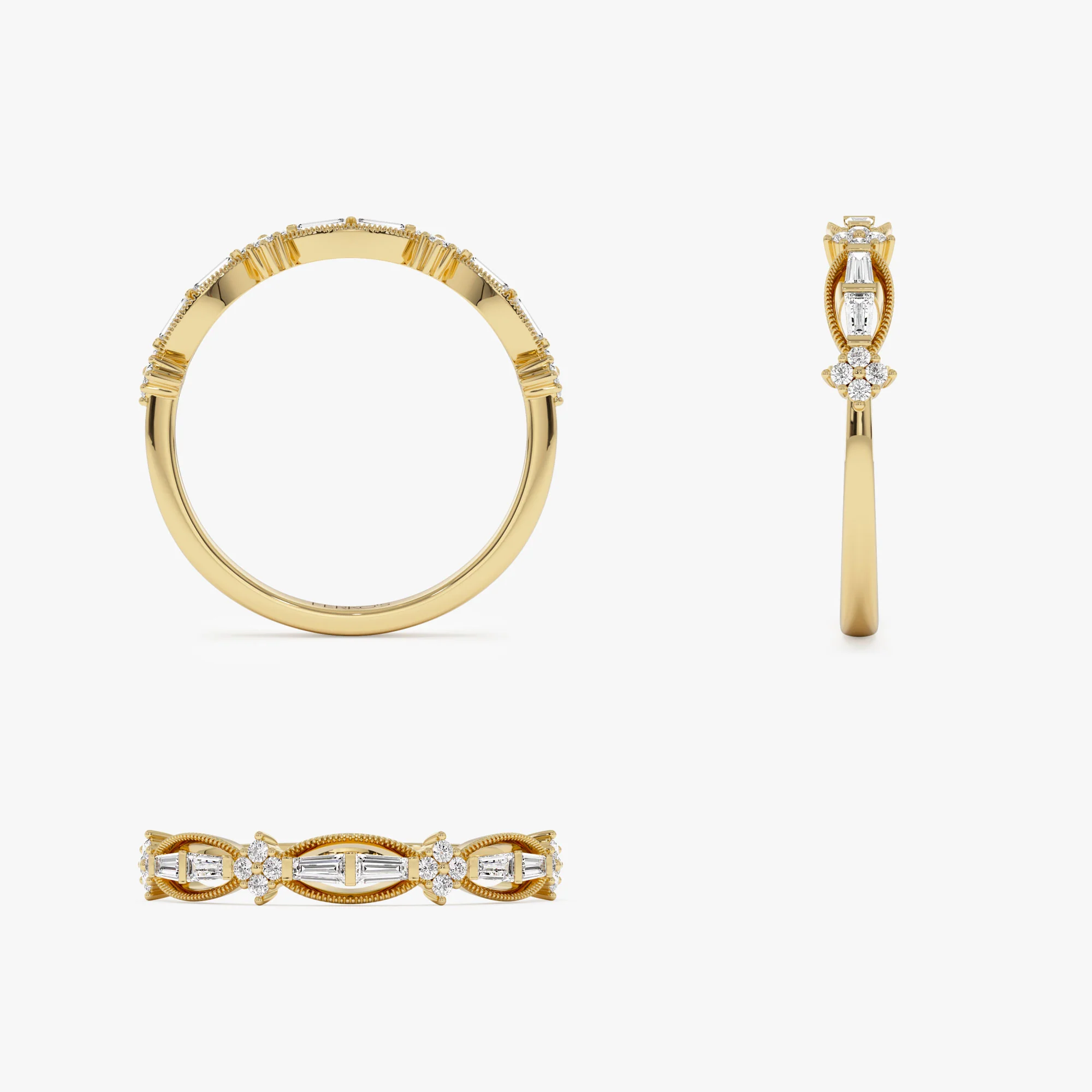 14k Vintage Inspired Baguette Diamond Wedding RIng - Image 9