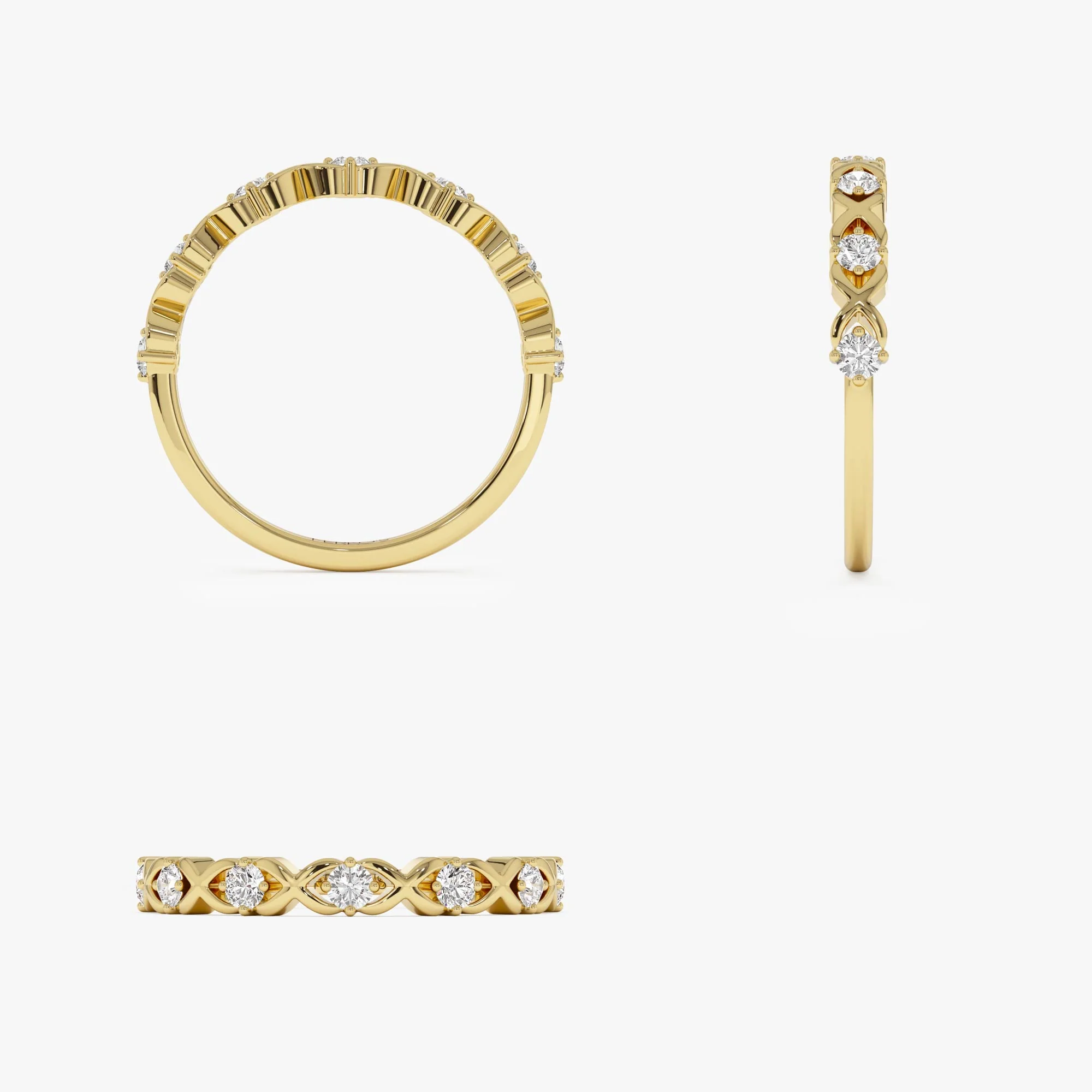 14k X O Design Diamond Wedding RIng - Image 7