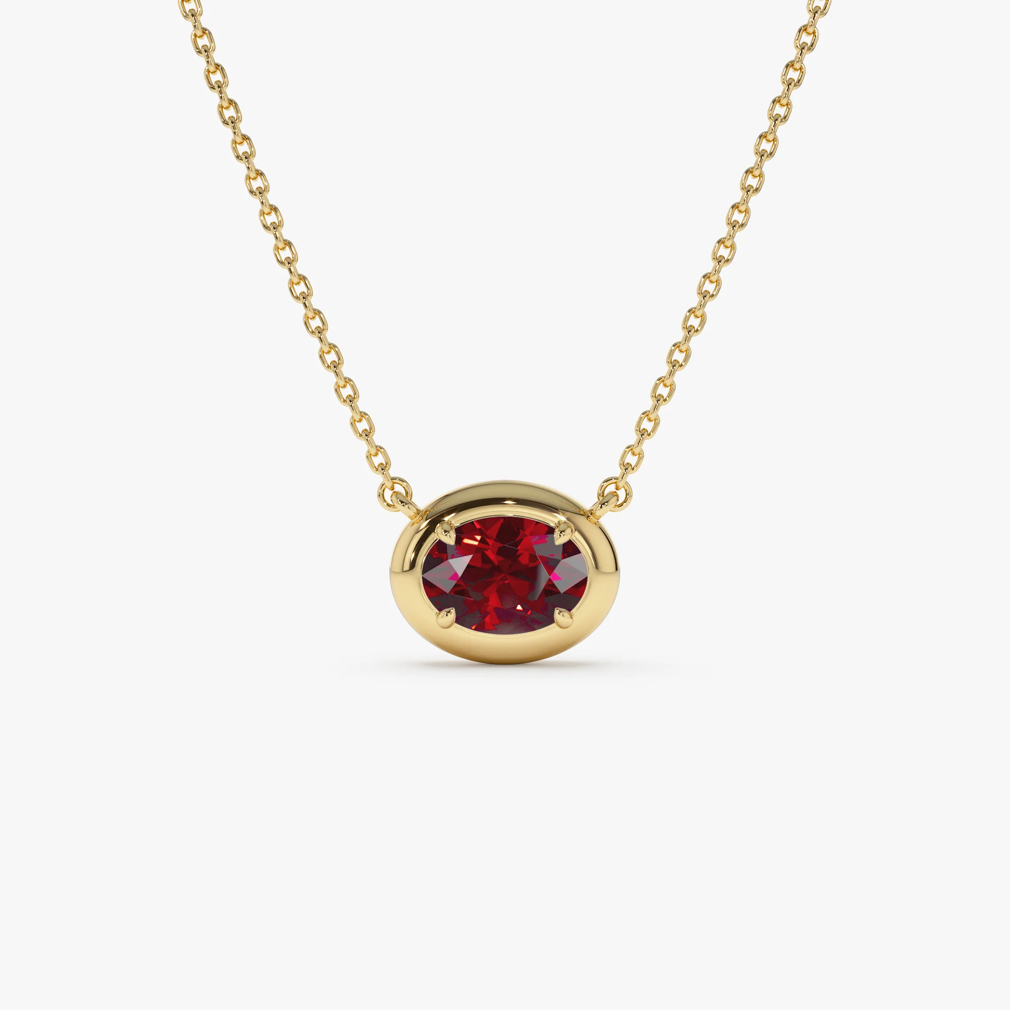 14K Prong Setting Oval Shaped Garnet Necklace