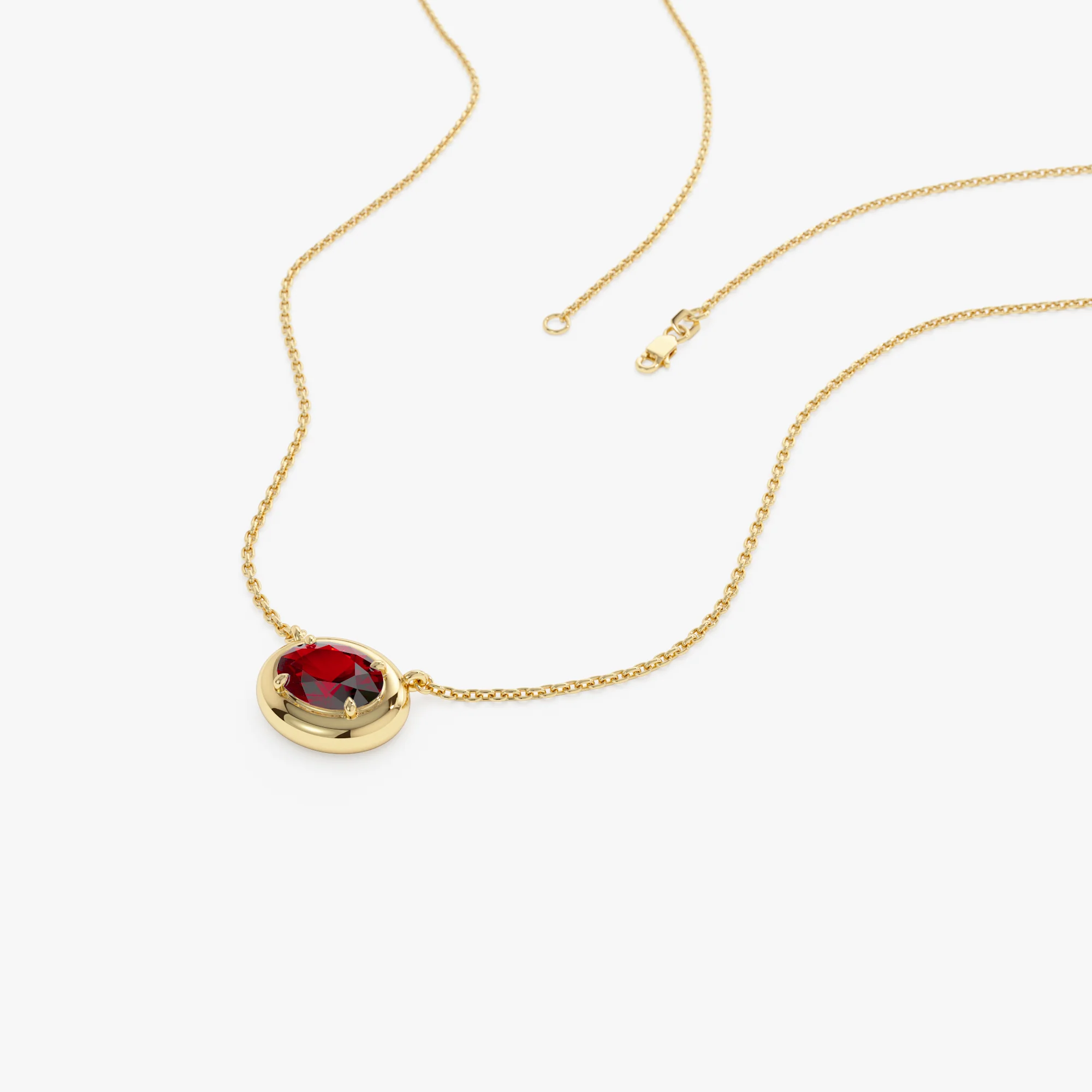 14K Prong Setting Oval Shaped Garnet Necklace - Image 2