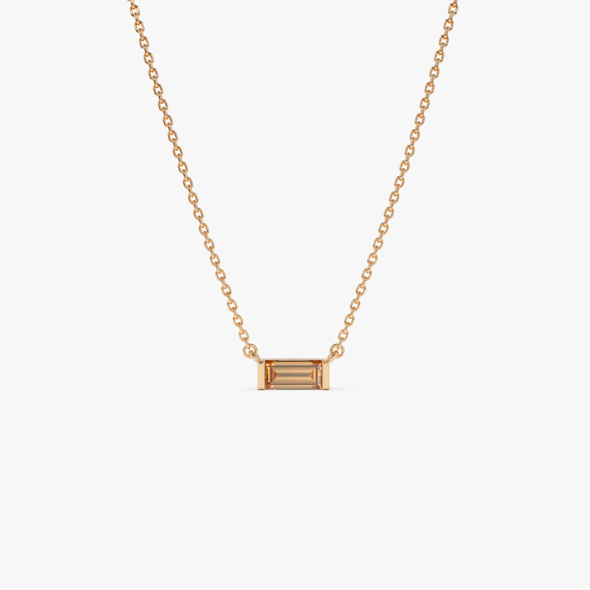 14Kt Gold Baguette Citrine Dainty Birthstone Necklace - Image 6
