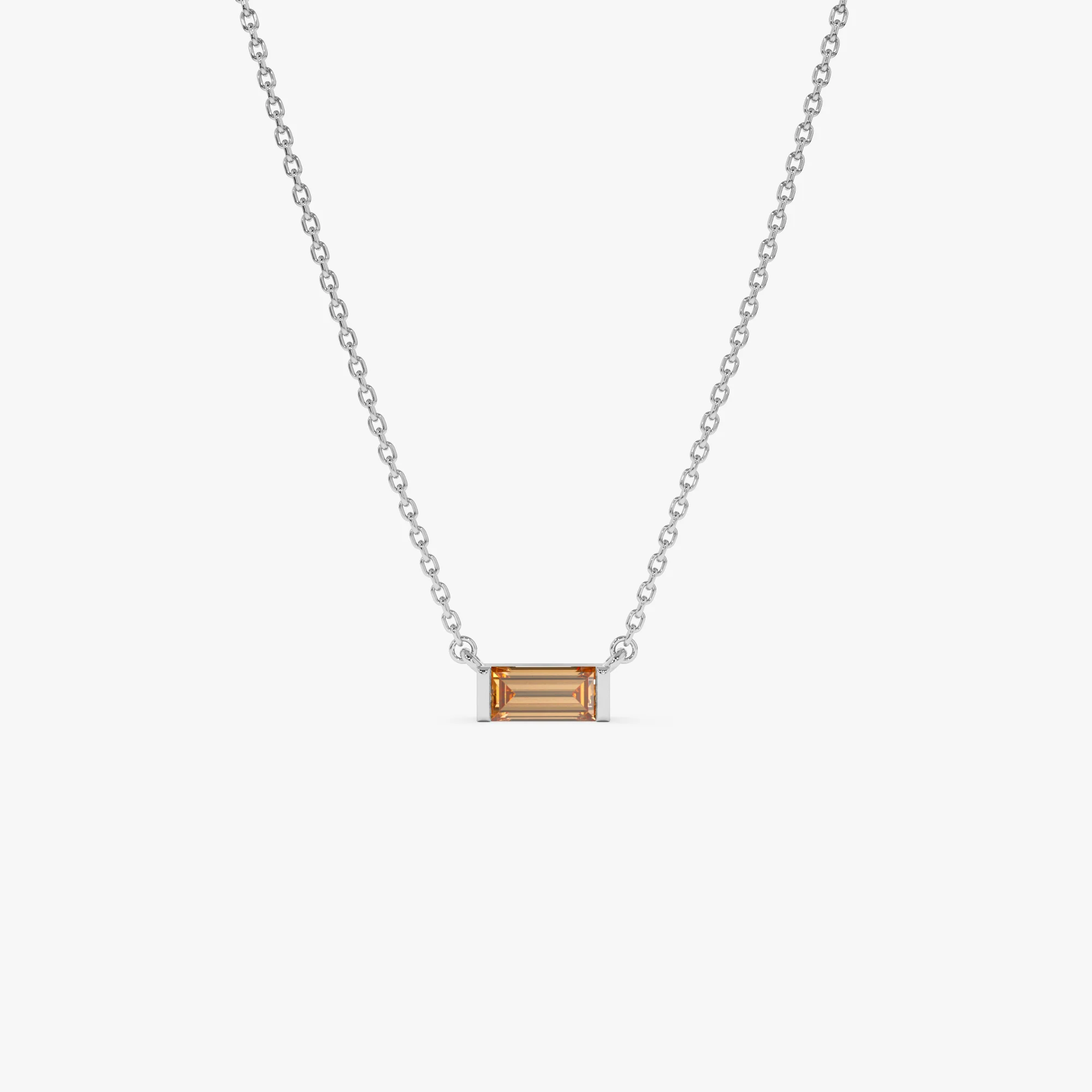 14Kt Gold Baguette Citrine Dainty Birthstone Necklace - Image 7