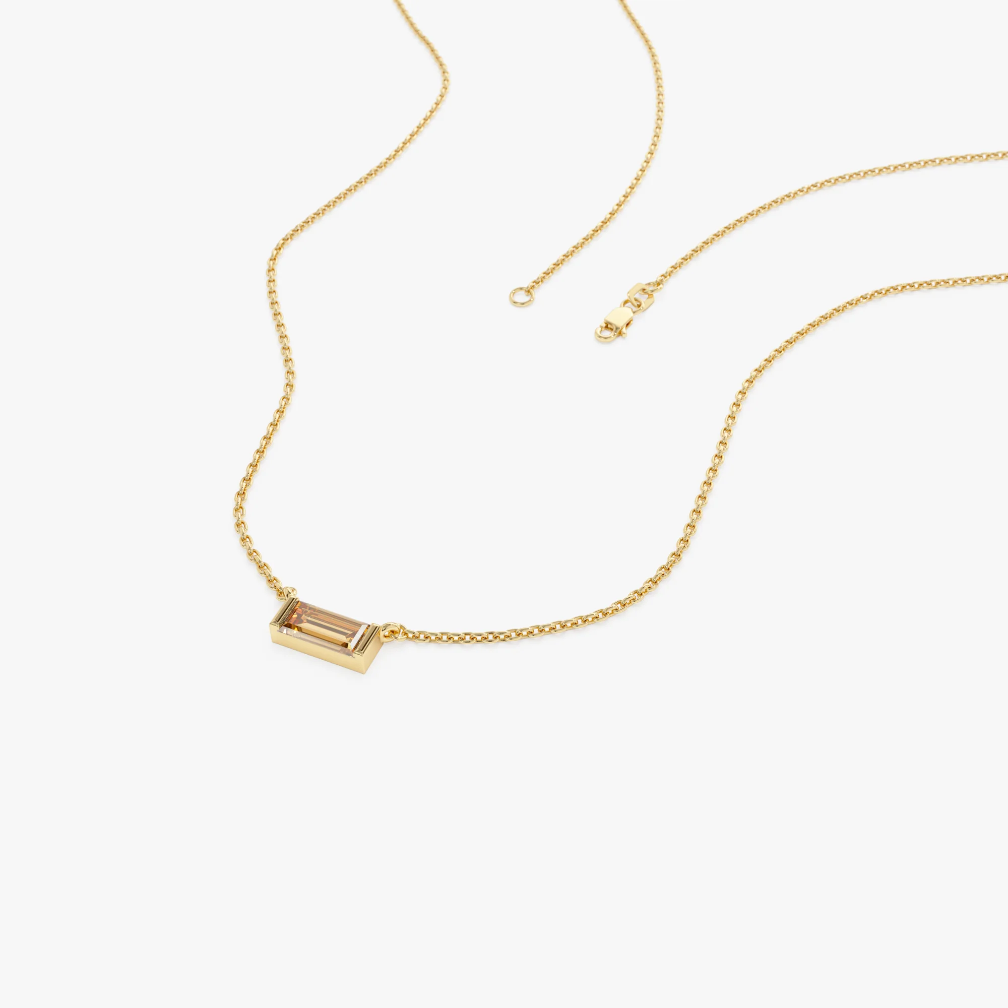 14Kt Gold Baguette Citrine Dainty Birthstone Necklace - Image 8