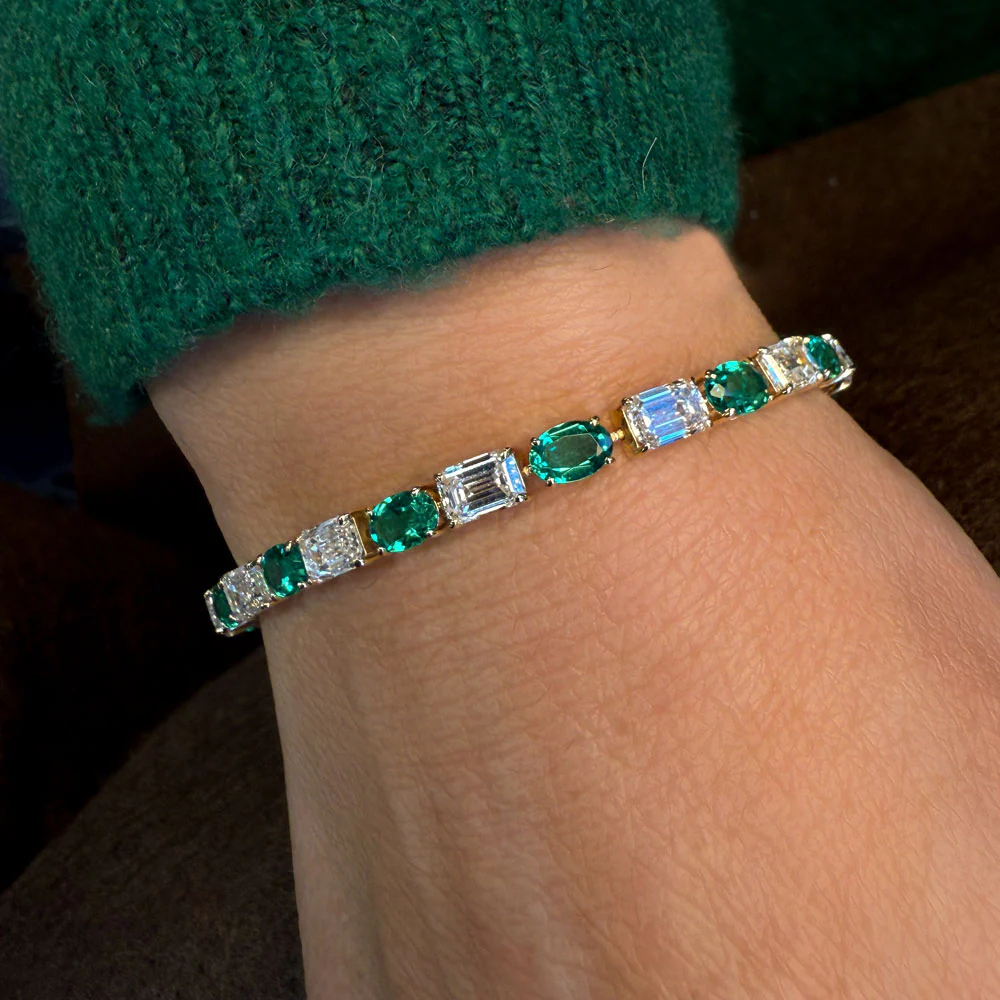 15.30 ctw 14k Lab Grown Colombian Emerald and Diamond Bracelet - Brooke - Image 2