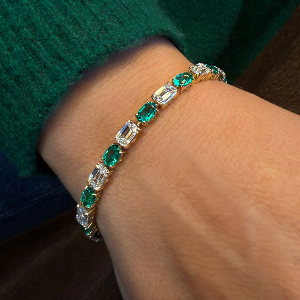 15.30 ctw 14k Lab Grown Colombian Emerald and Diamond Bracelet - Brooke - Image 3